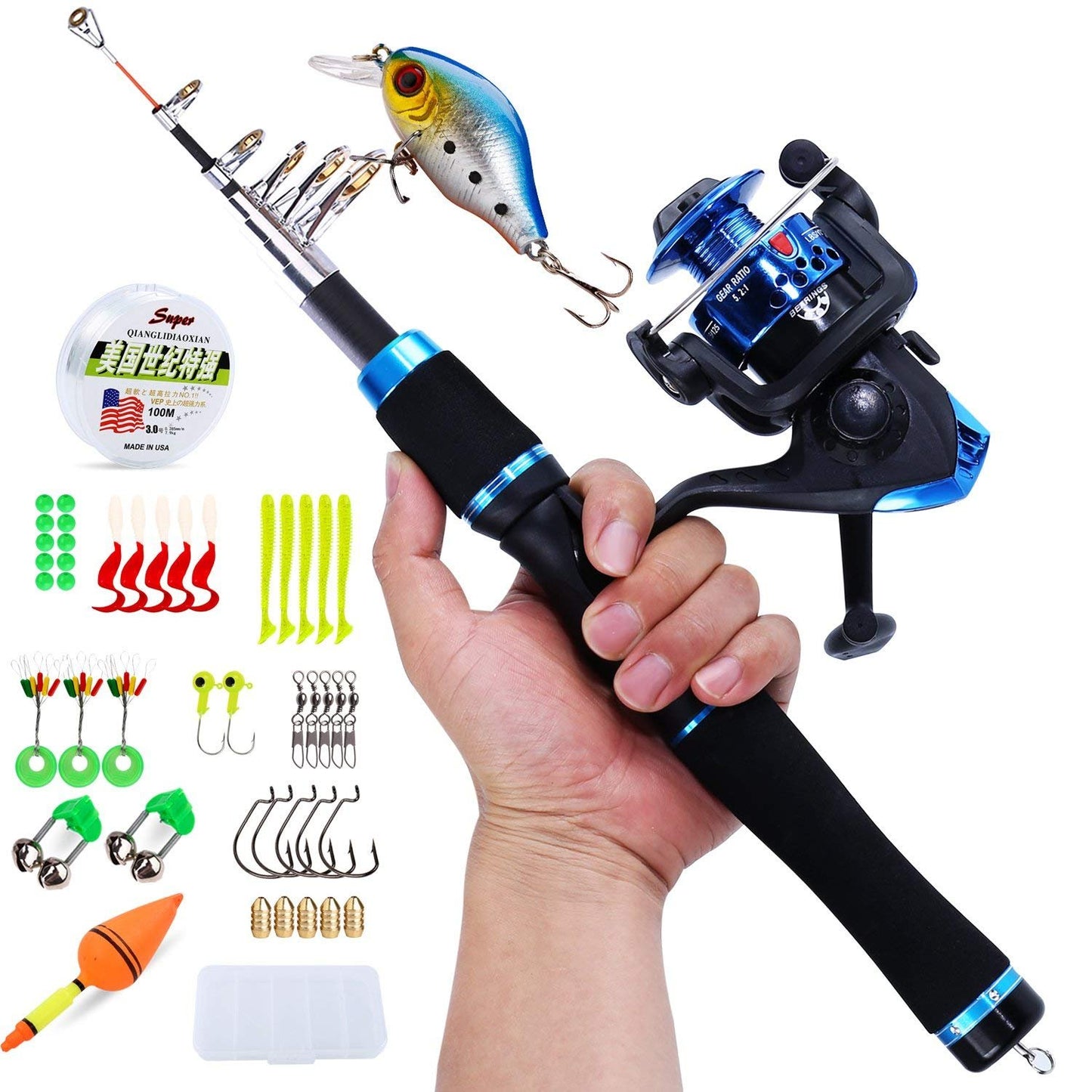 Sougayilang Kids Fishing Rod and Reel Combo, Telescopic Rod for Travel, Freshwater Fishing, Great for catching Bass or Trout, blue.