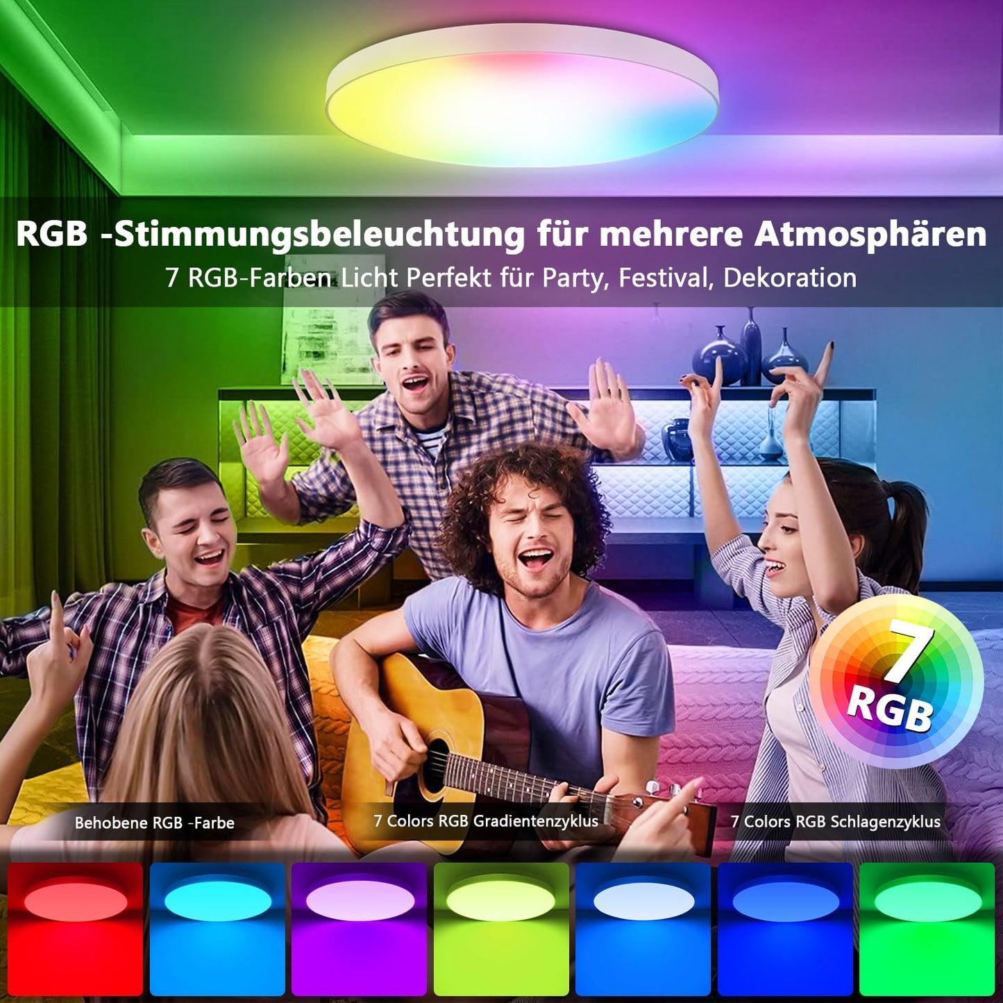 OUILA LED Ceiling Light Dimmable 24W RGB Color Changing Ceiling Lamp with Remote Control 3000K-6500K 2400LM RGB+CCT Round LED Panel Ceiling Light for Living Room Bedroom Bathroom Kids Room Ø28cm