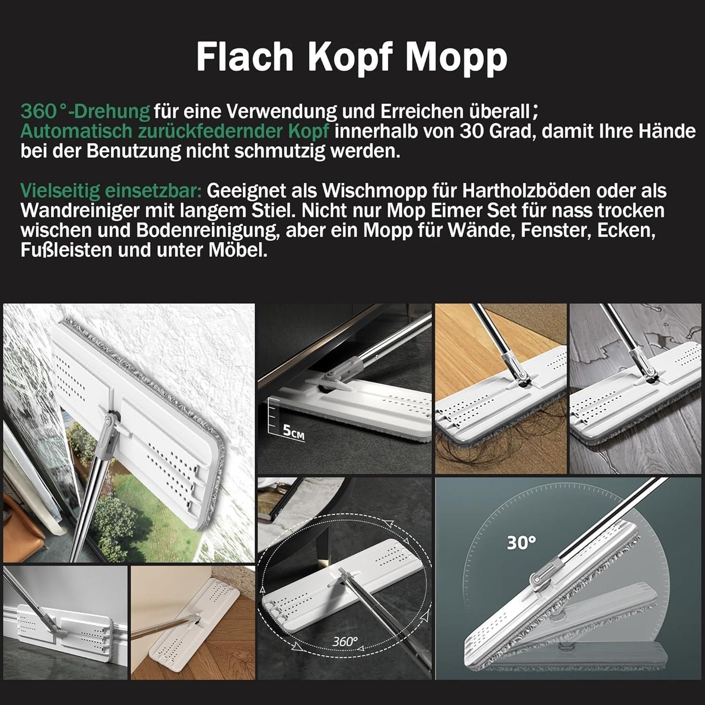 JOYMOOP Mop and Bucket with Wringer Set for Home, Flat Mop and Bucket System, Mops for Floor and Wall Cleaning, with 3 reusable microfiber mop pads.