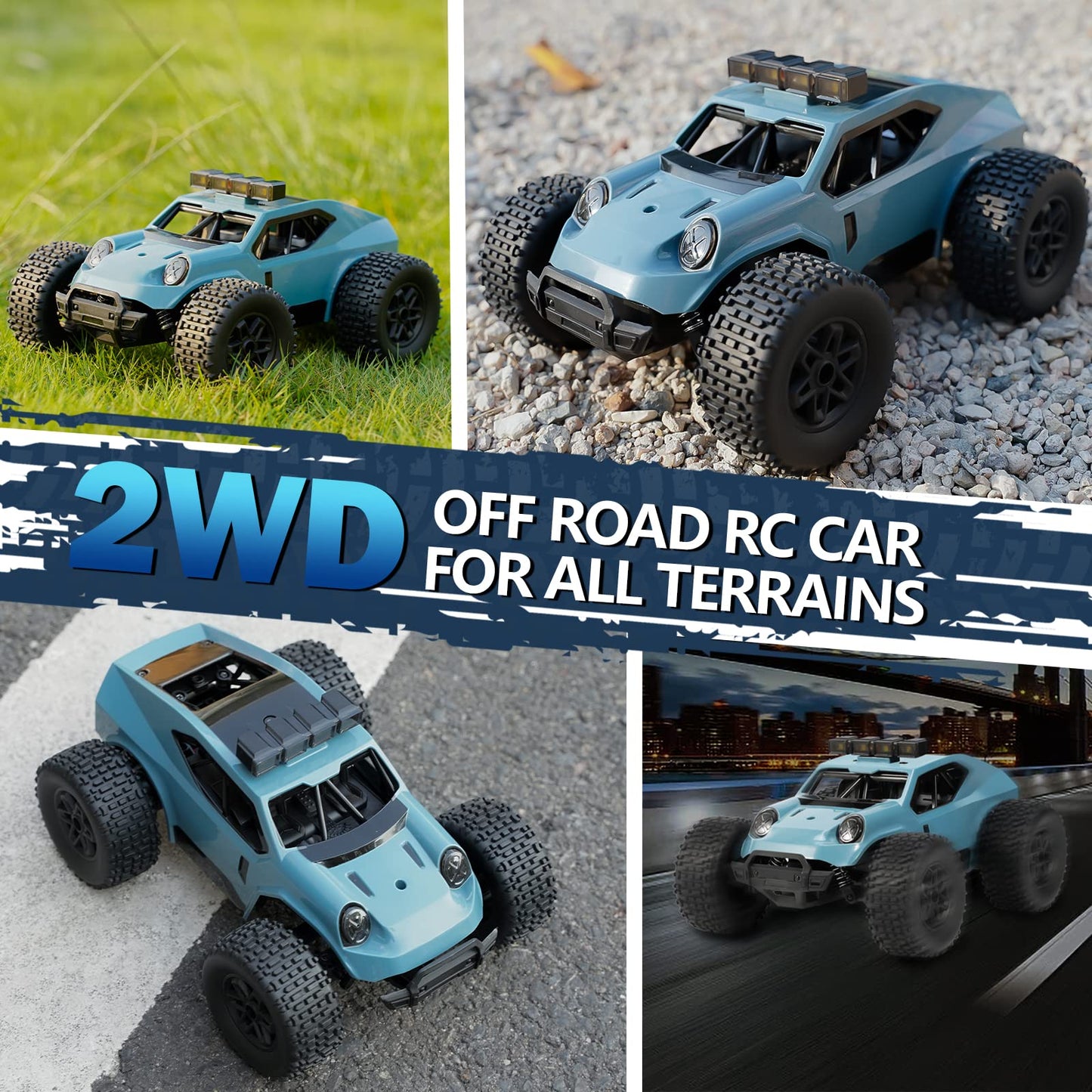 Kizeefun Remote Control Car, 2.4Ghz 1/20 RC SUV 20 km/h All Terrain, Electric Toy, Off-road with 2 BATTERIES 50min Playtime and LED Headlights, Gift for Kids
