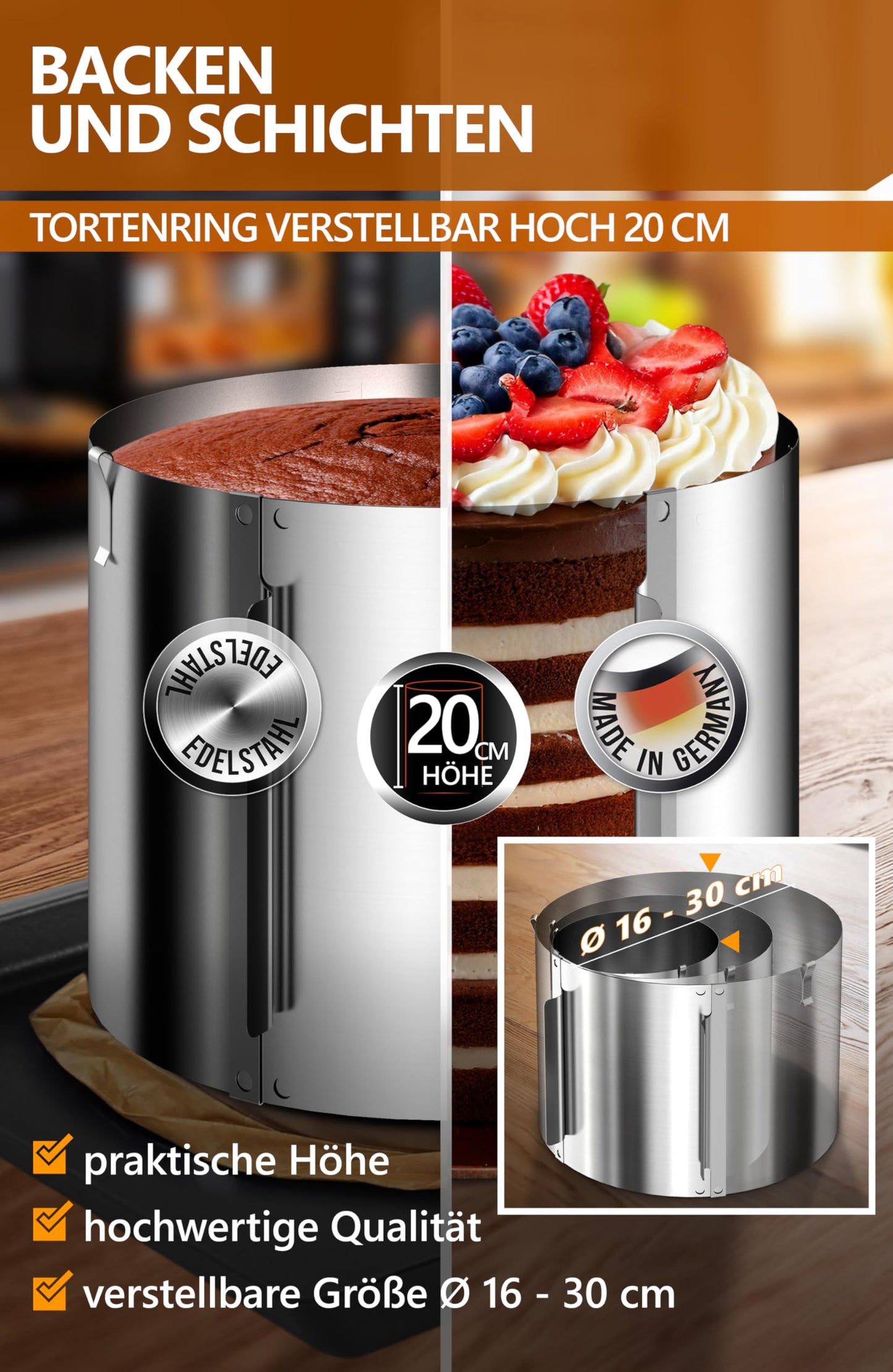 4smile Cake Decorating Set 144 pieces - adjustable cake ring high 20 cm + cake cutter + cake lifter + spreading tool + rotating cake plate + XXL cake decoration set