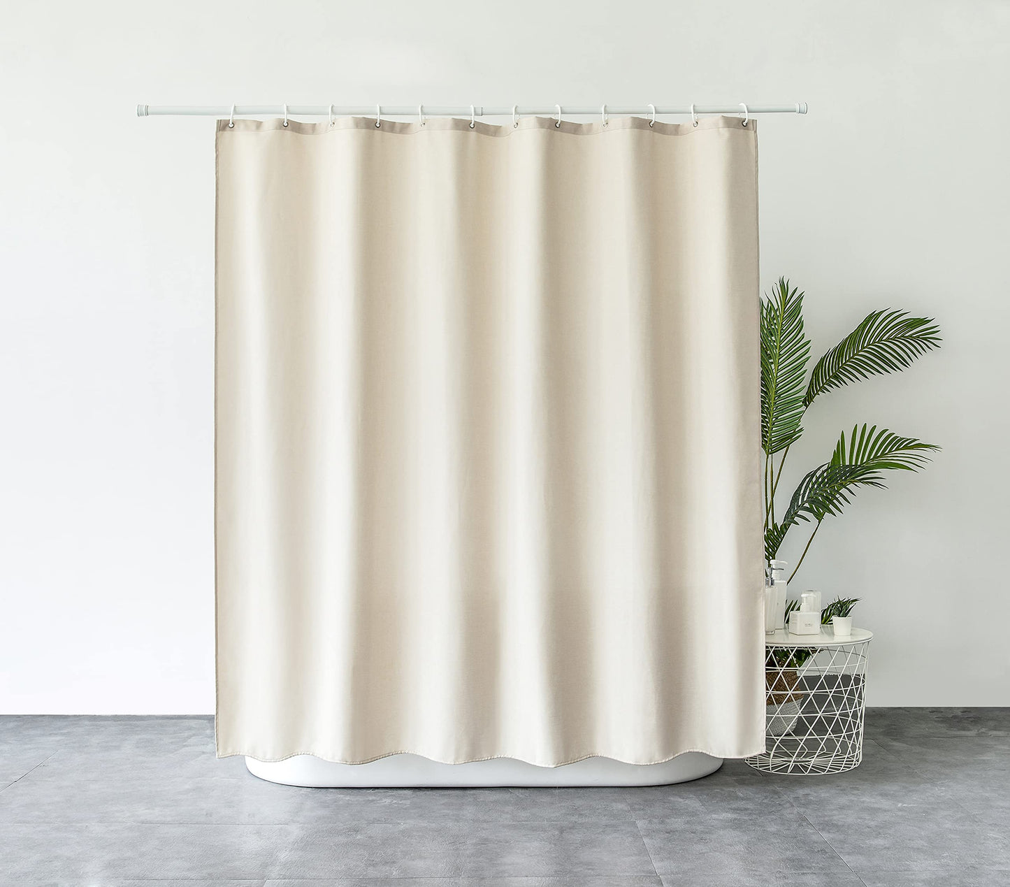 Premium shower curtain made of linen fabric textile 240x200cm. Waterproof and anti-mold for the bathroom. Beige color. 240x200cm.