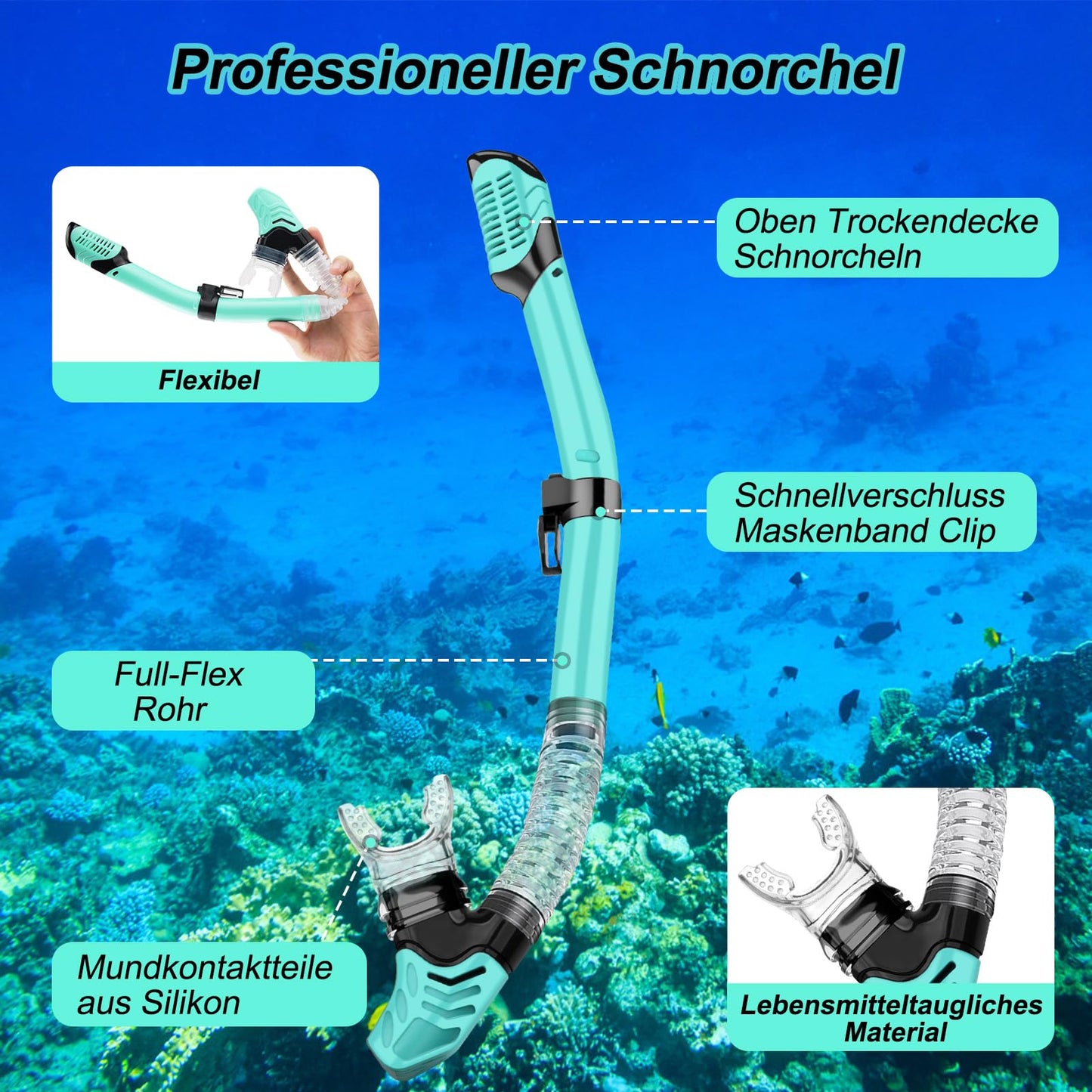 Adult Snorkeling Set, snorkel set with diving mask and dry snorkel, waterproof anti-fog/anti-leak snorkel mask made of tempered glass for snorkeling, swimming, and diving.