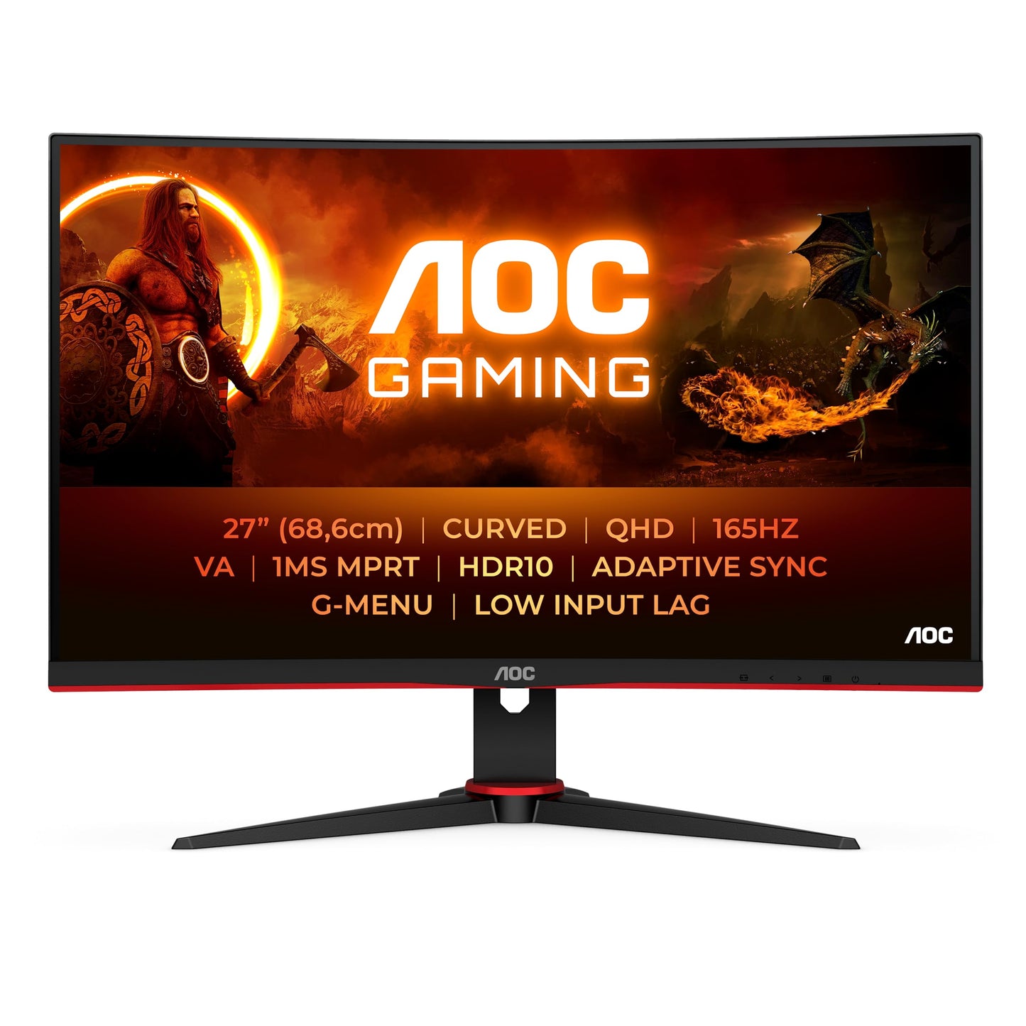 AOC Gaming CQ27G2SE - 27-inch QHD Curved Monitor, FreeSync Premium (2560x1440, 165 Hz, HDMI 1.4, DisplayPort 1.2) black-red