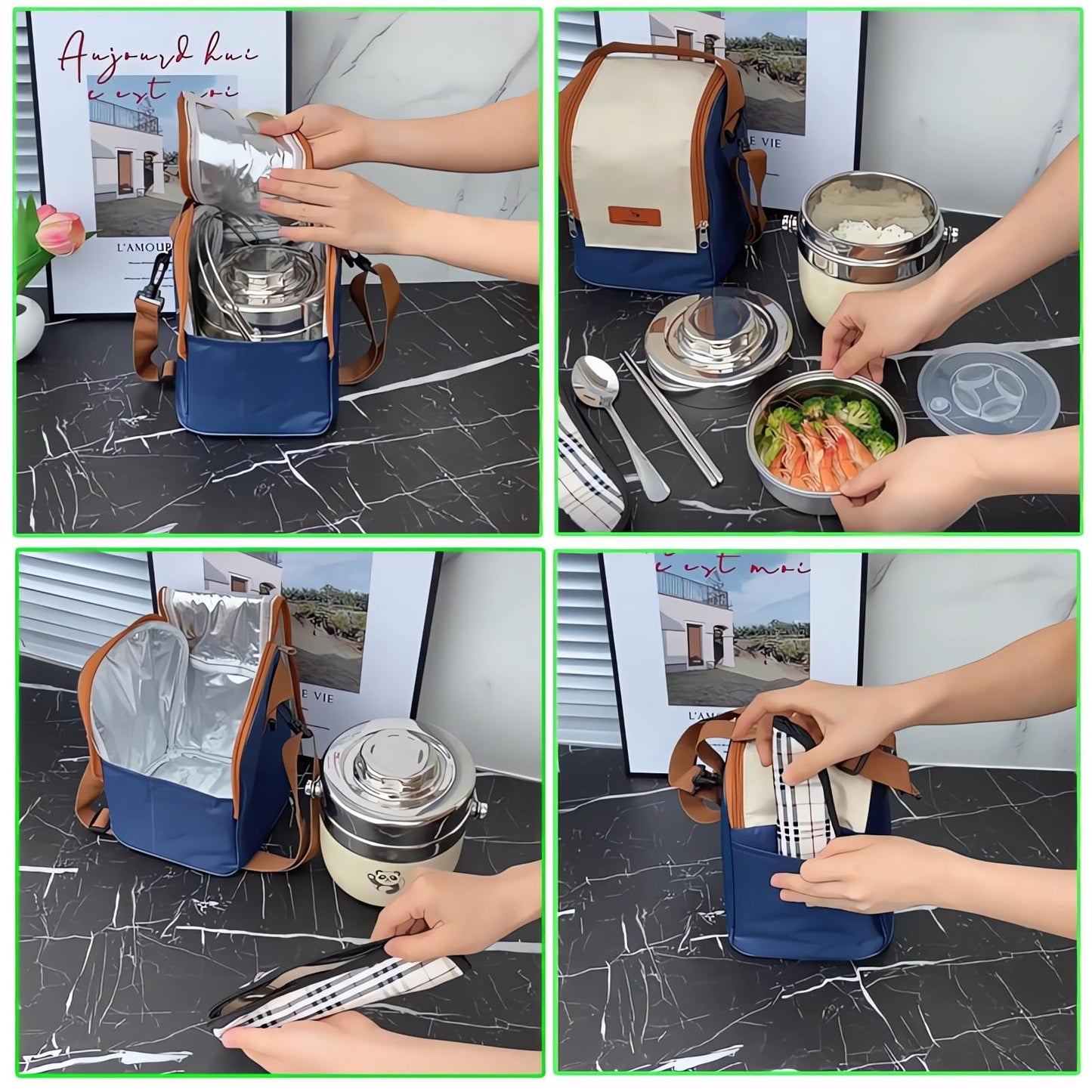 LANMOU 1300ml food thermos, stainless steel, thermal lunchbox for kids and adults, leakproof, includes spoon and carrying bag, keeps food hot for 6h / cold for 12h.