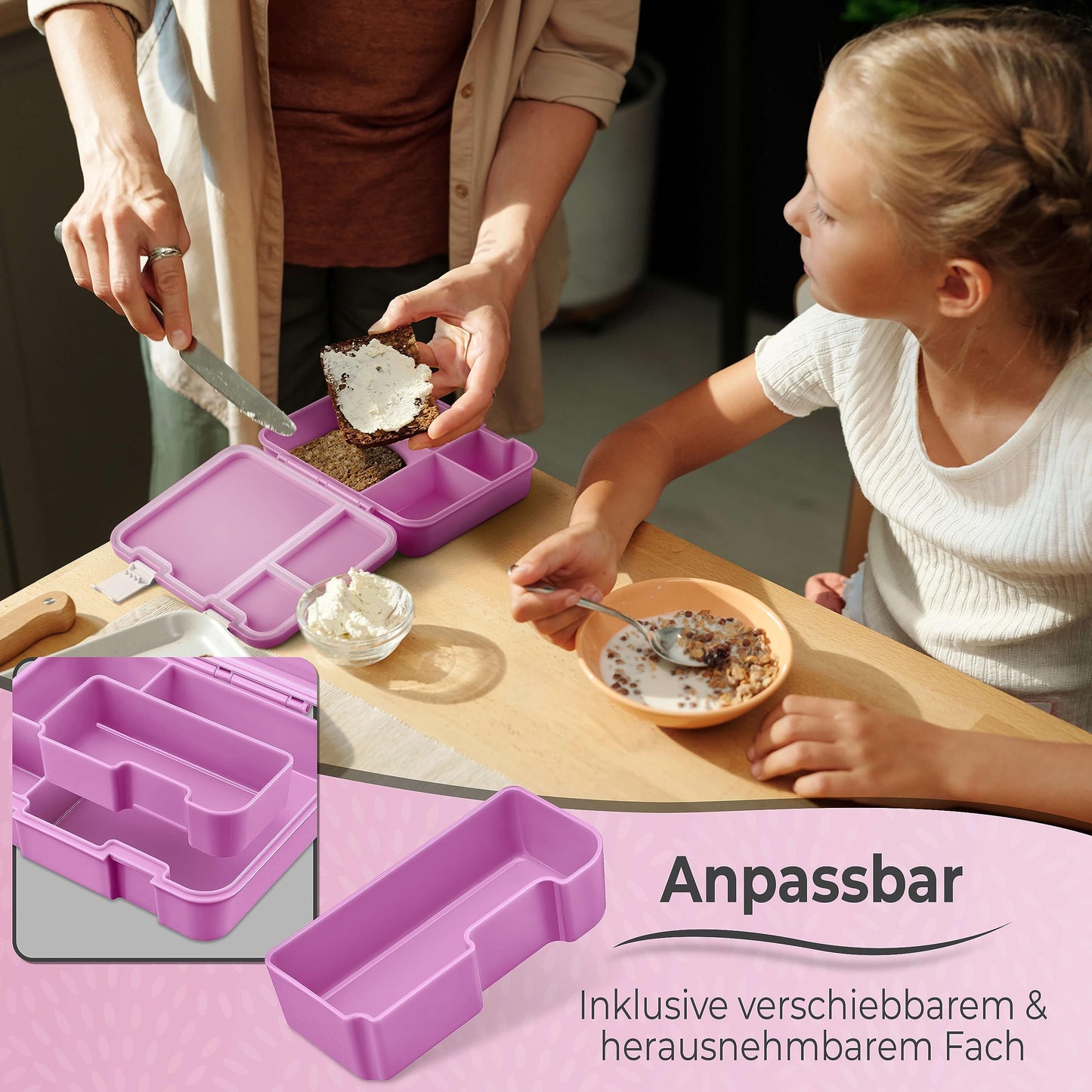 My Vesperbox - Jin - Bento Box for Kids - Lunchbox - extremely durable - ideal for kindergarten and school (Pink - Butterfly)