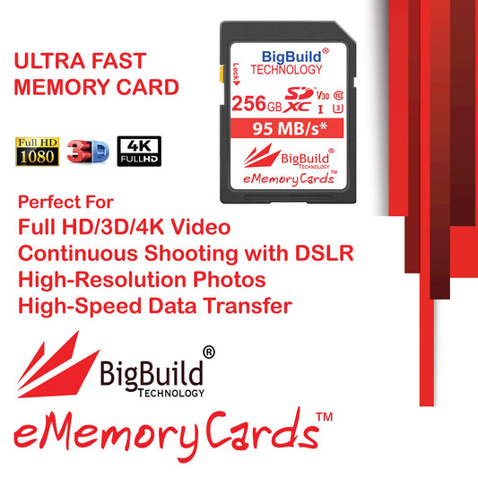 BigBuild Technology 256GB UHS-I U3 95MB/s Memory Card for Nikon D3400, D500, D5300, D5500, D5600, D610, D7200, D750, D7500, D850 Camera
