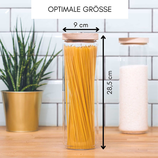 Econovo® Glass Storage Jars with Lid Set 1500ml (2 pieces) made of borosilicate glass, stackable and airtight, storage containers for spaghetti and food large and small, storage jars.