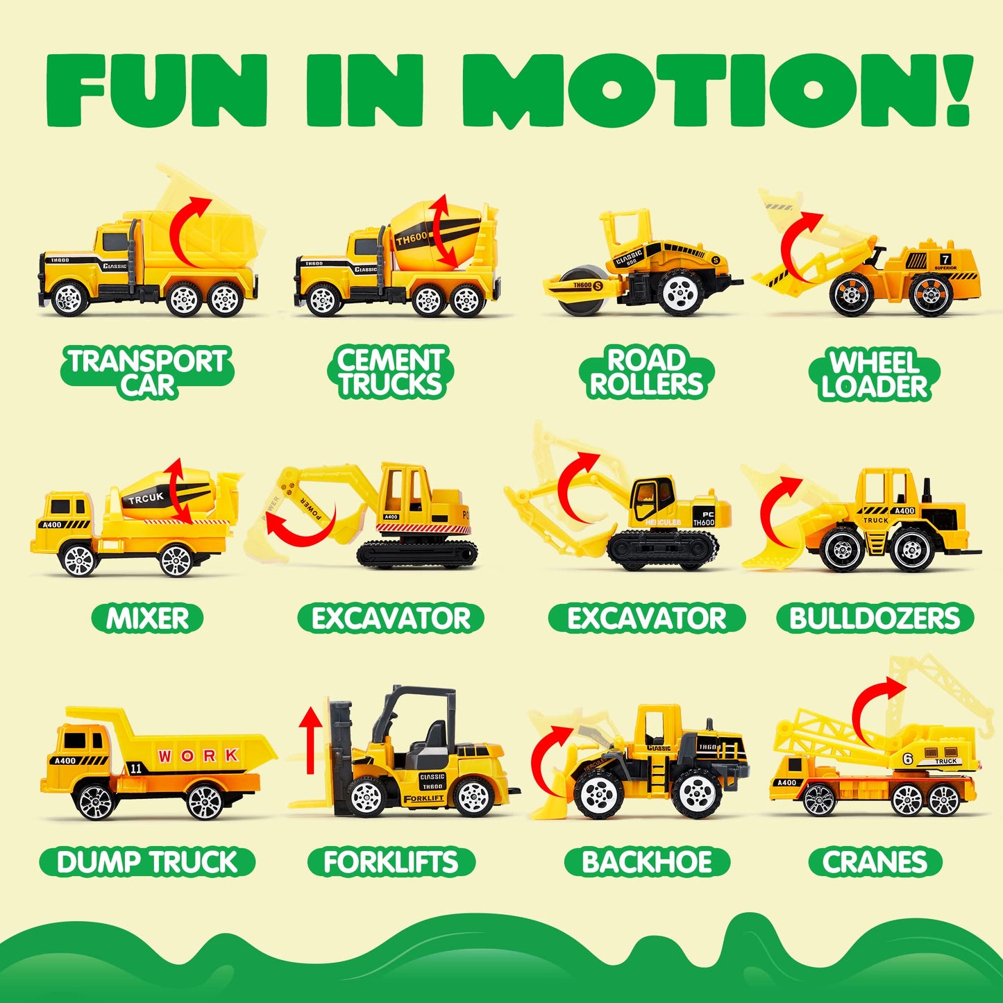JOYIN 25-in-1 Die-cast Construction Vehicle Toy Set (including transport truck, excavator, dump truck, tractor) with sounds and lights in the transporter, kids gifts for boys aged 3 and up.