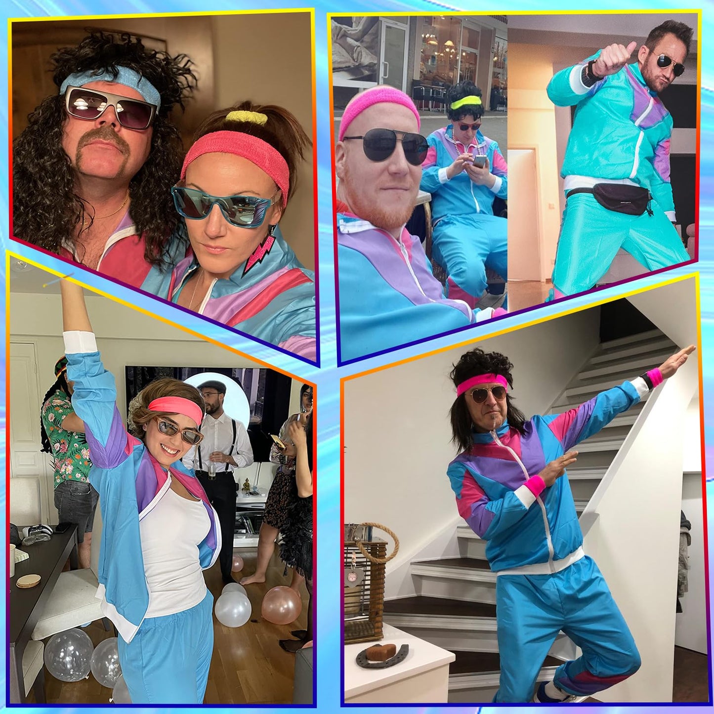 90s 80s outfit men women 80s tracksuit jacket pants suit 80s accessory 80s clothing men New Kids costume 80s Schlagerparty bad taste outfit couples carnival(XXL)