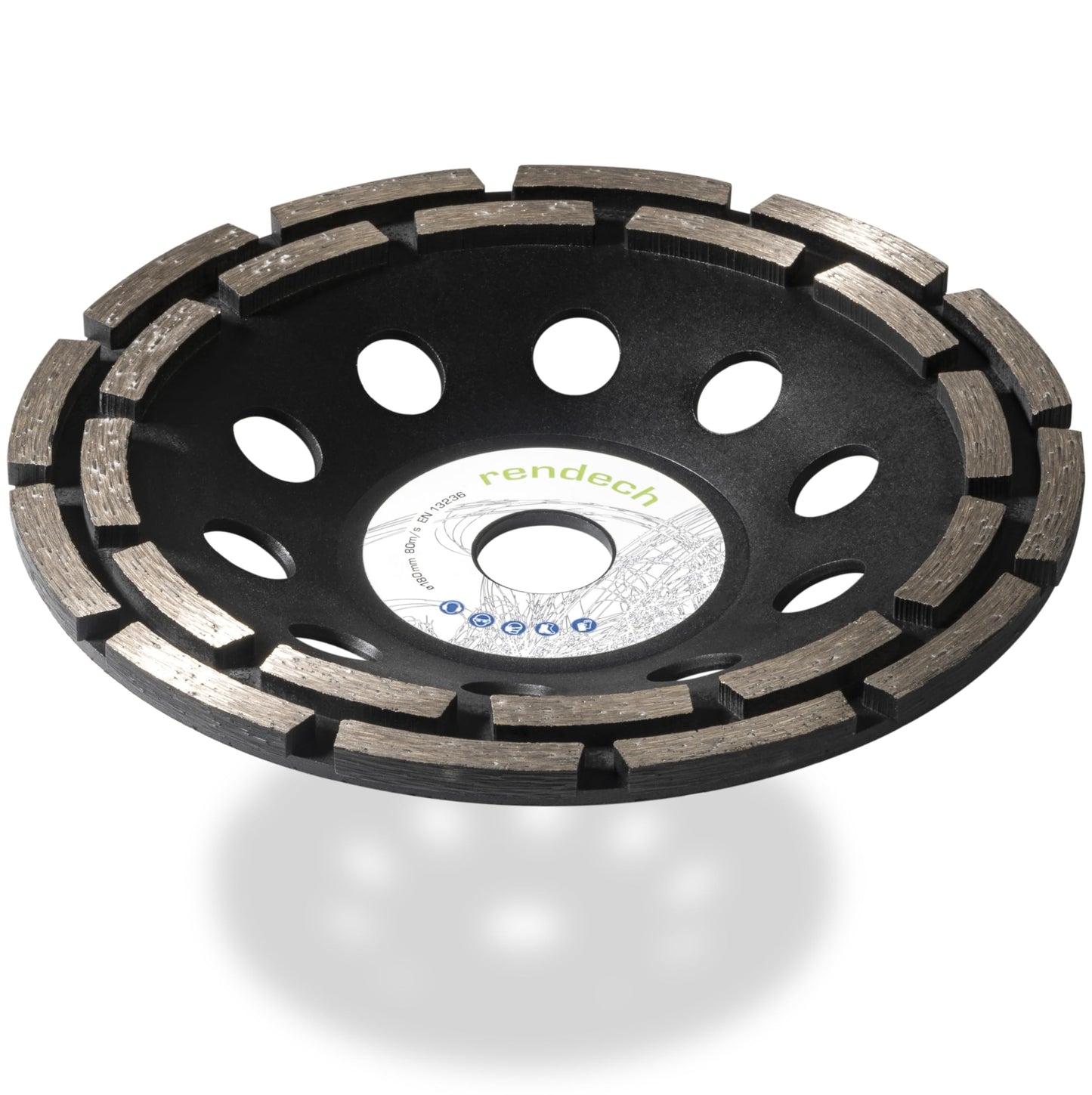2x Professional Diamond Grinding Cup 180mm black for concrete, stone, tile adhesive, and more. - Concrete Grinding Disc 180x22.23mm for angle grinder | rendech®