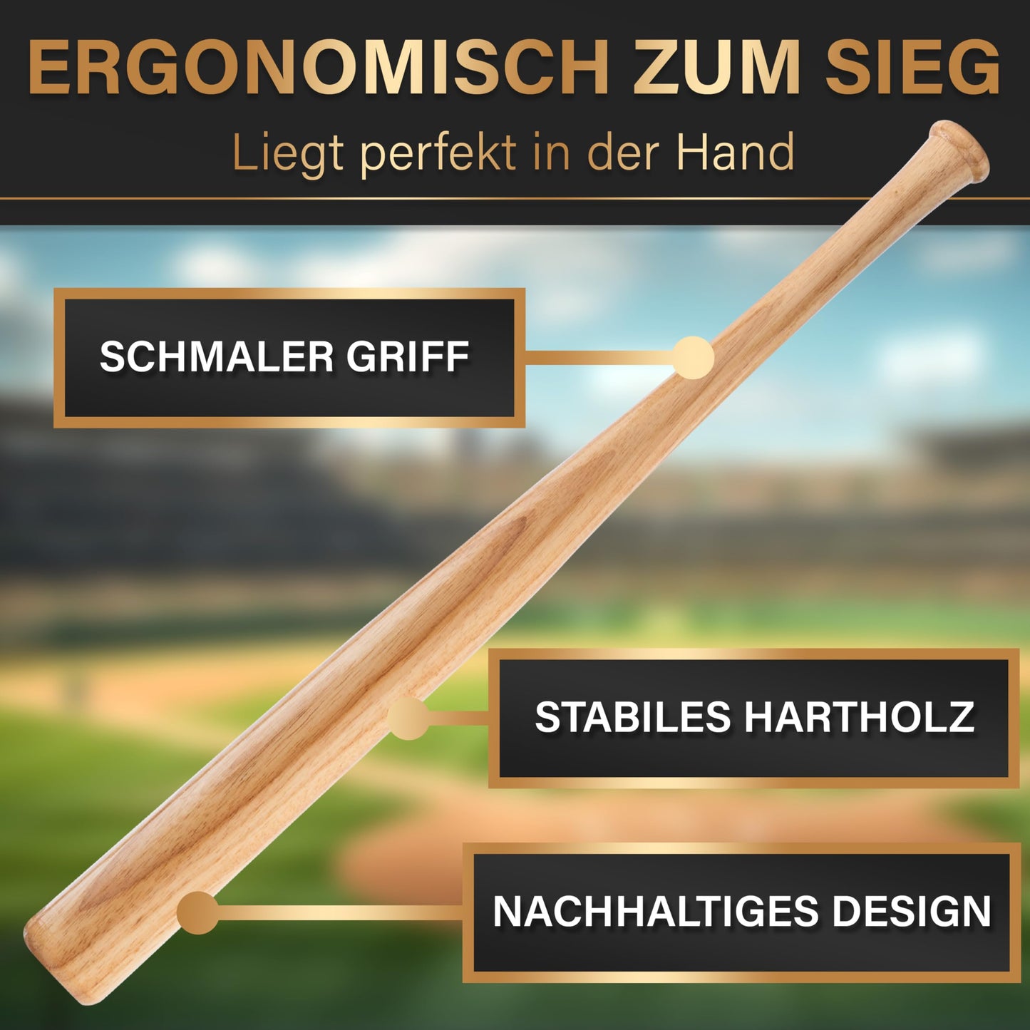 HEROESWORK Baseball bat made of wood or aluminum - Solidly crafted (wood), Non-slip grip 31 inches