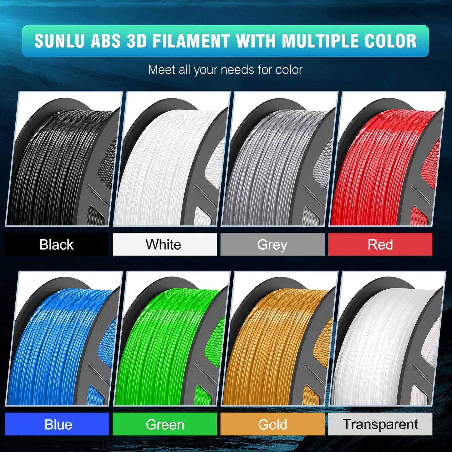 SUNLU ABS Filament 1.75mm Bundle, 3D Printer Filament 0.9kg*2, High Temperature Resistant ABS 3D Printing Filament, High Strength Impact Resistant, 1kg per Spool, 2 Rolls, Black+Black