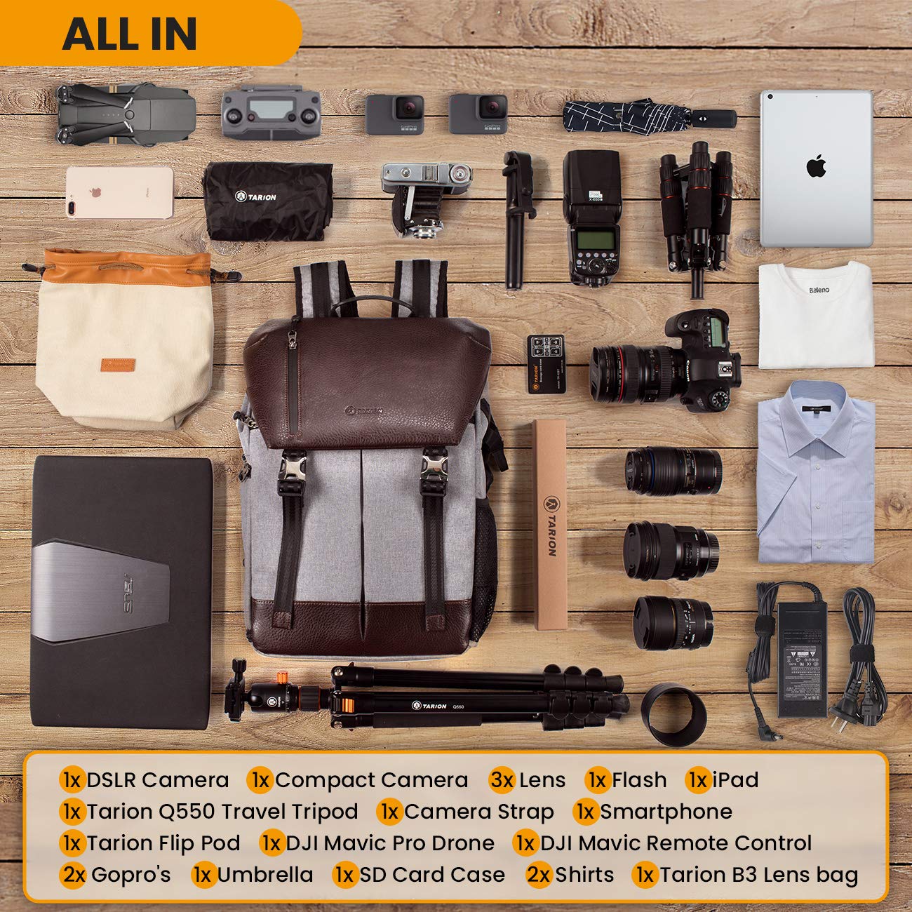 TARION camera backpack waterproof DSLR camera bag Certified protection class: IPX5 Waterproof camera backpack with rain cover for women and men.