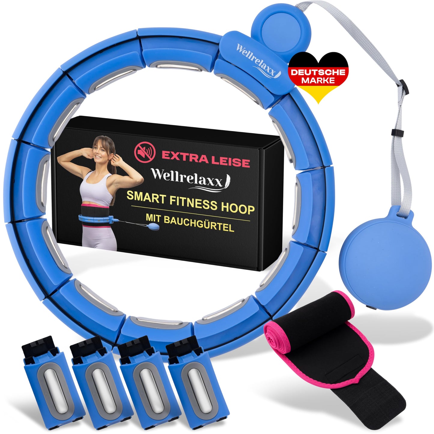 WELLRELAXX Smart Hula Hoop Quiet | up to 113cm circumference | Adult Hula Hoop | Hula Hoop with Weight Ball | Hullahub Hoop for Weight Loss with Belly Belt - protects skin and clothing