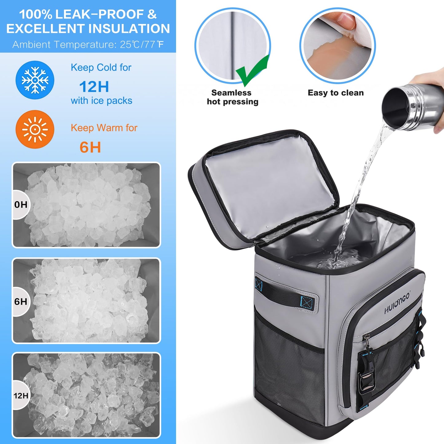 Hulongo Large Waterproof Insulated Cooler Backpack Leak-proof Foldable Cooler Backpack.