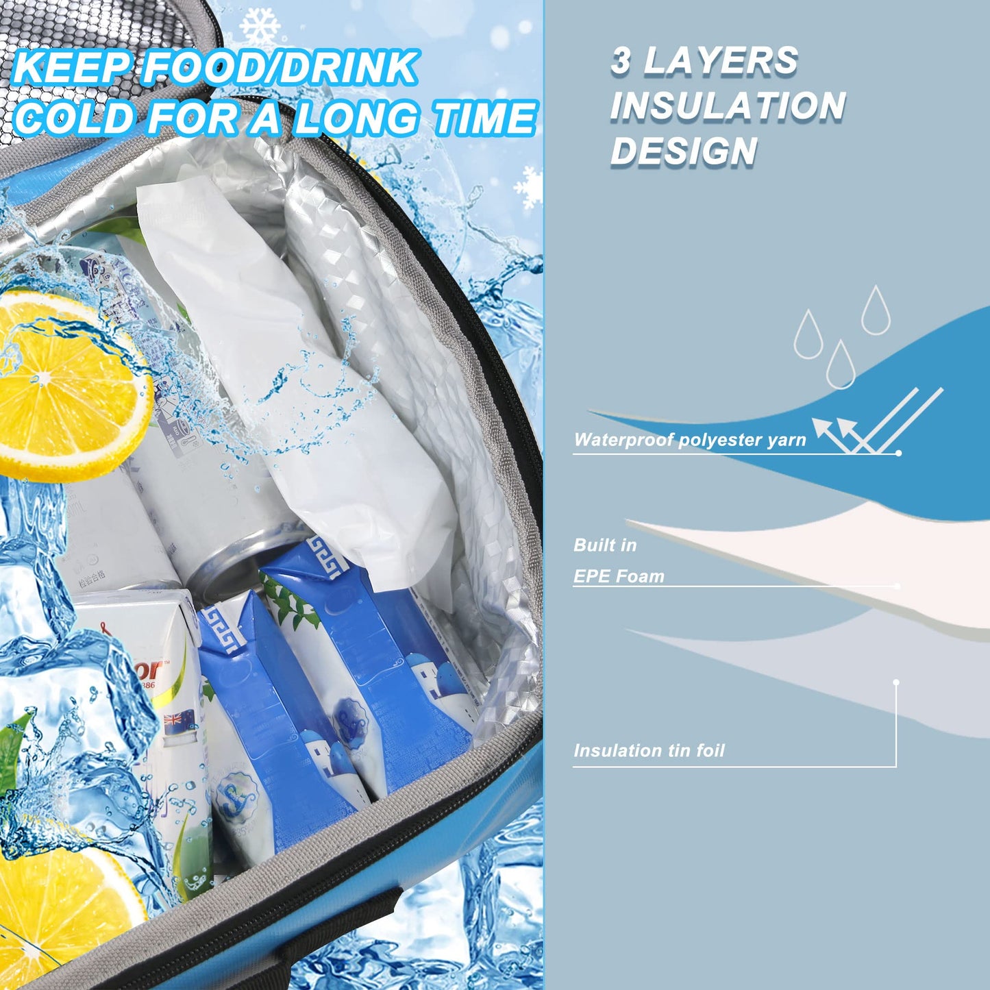DCY BLUE SUP Cooler, waterproof deck bag, paddle board cooler with side handle, shoulder strap, top mesh pocket, deck accessory, excellent gift for water sports enthusiasts (blue)