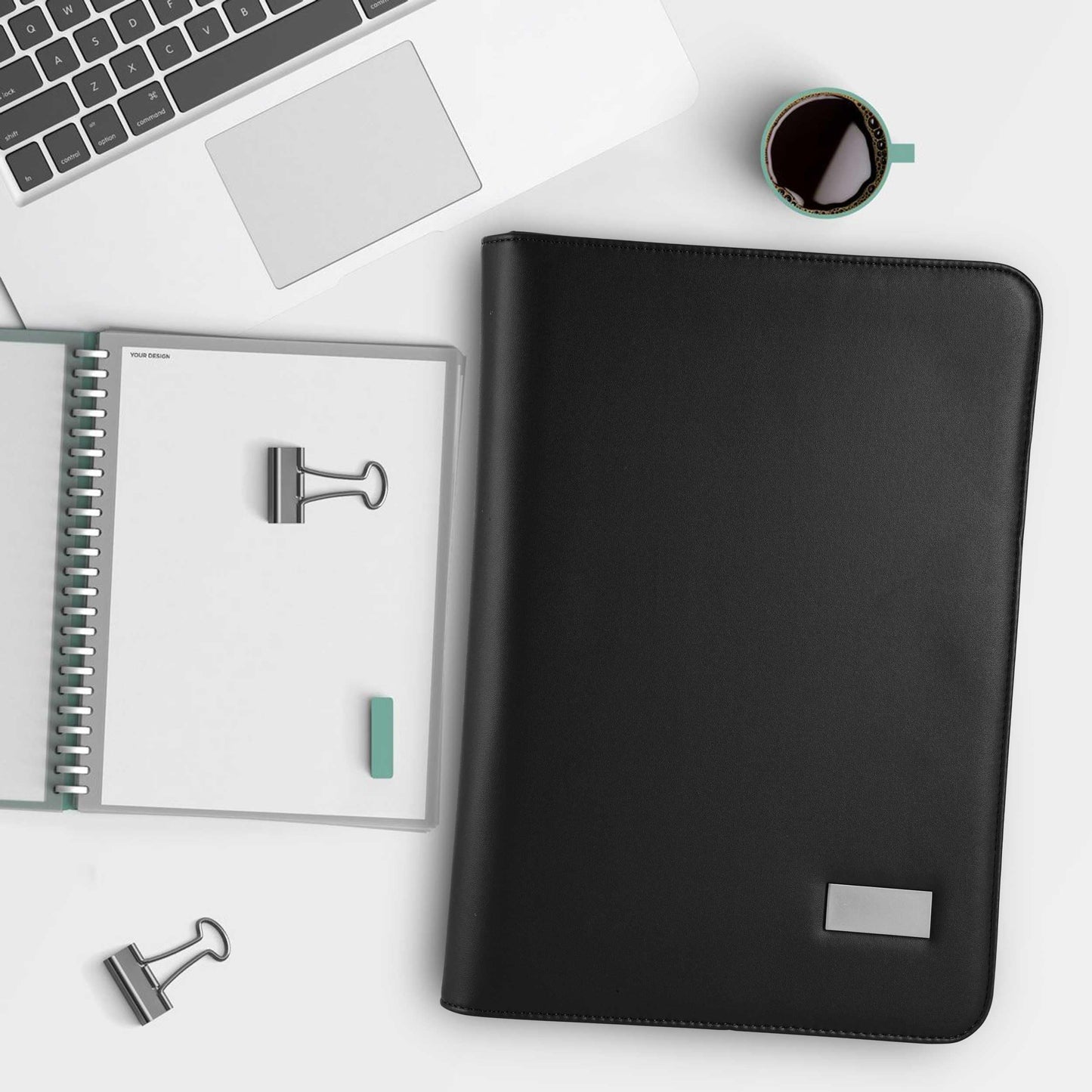 ONVAYA® conference folder A4 | black | document folder | business folder | writing pad with notepad | durable faux leather | document holder