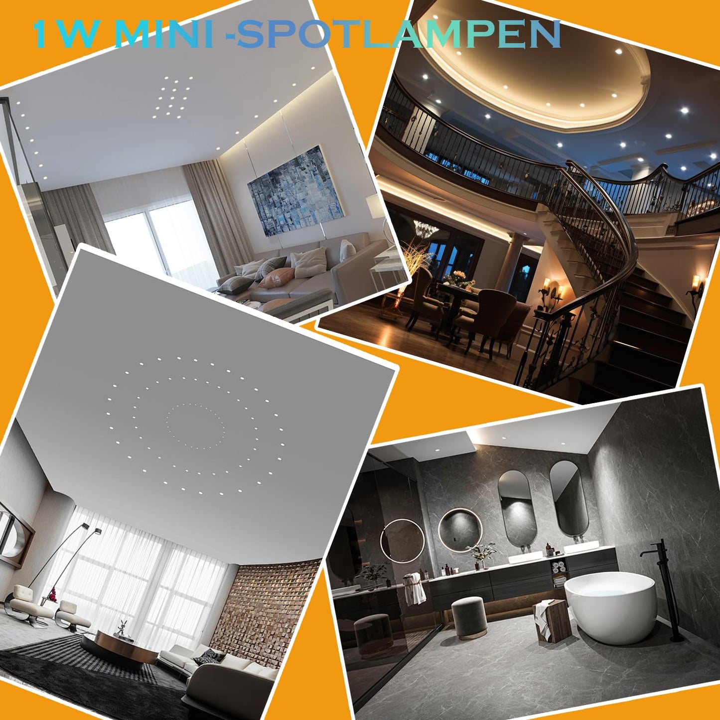 kpslucerna Mini LED Spot recessed ceiling light 9 pieces 12V 1W, the built-in lamp, IP65 spot, Built-in ceiling light for kitchen, stairs, closet, hallway (Black cover warm white 120°)