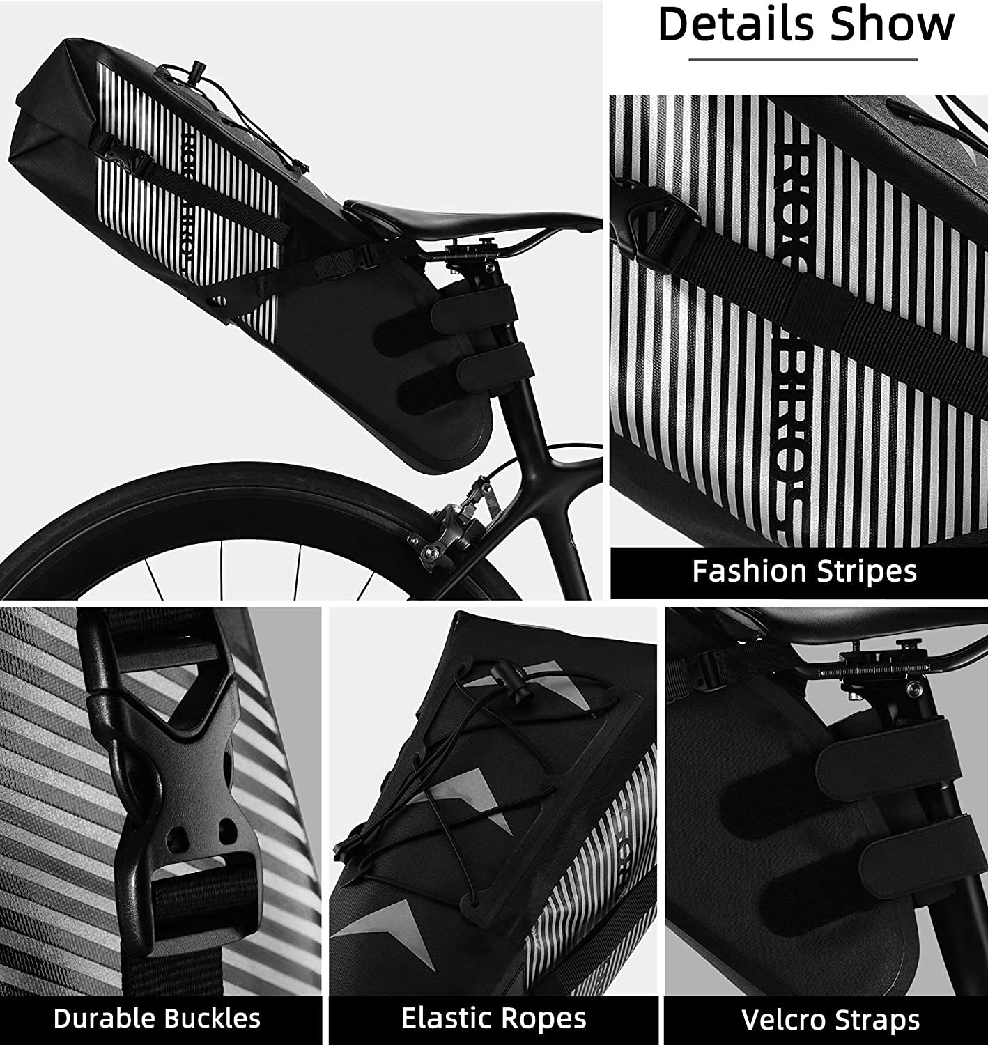 ROCKBROS Bike Saddle Bag 100% Waterproof IPX7 10L Bicycle Bag Rear Seat Bag