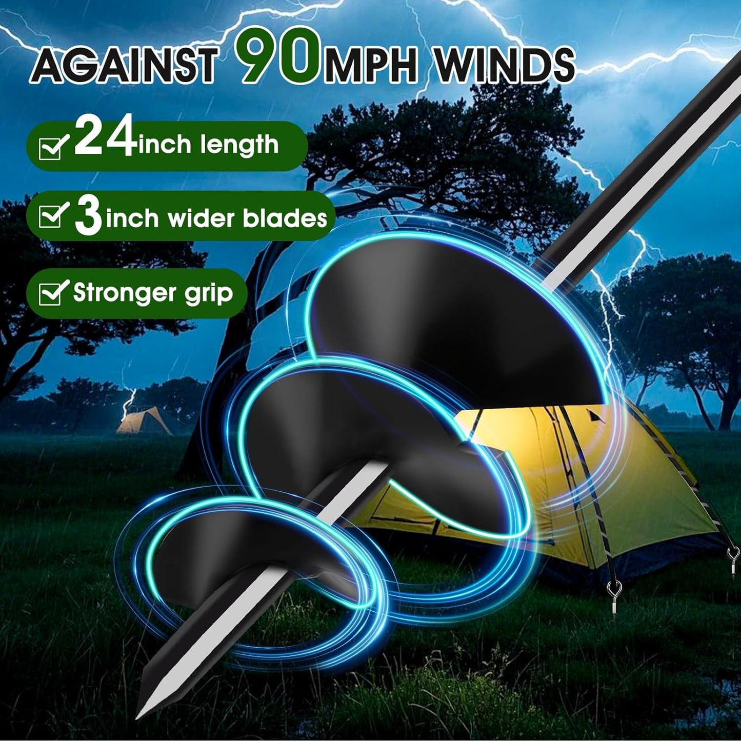 24 inch trampoline ground anchor set of 4, heavy duty trampoline anchor kit for tent, canopy, shed, carport, etc. Trampoline anchor kit for strong wind.