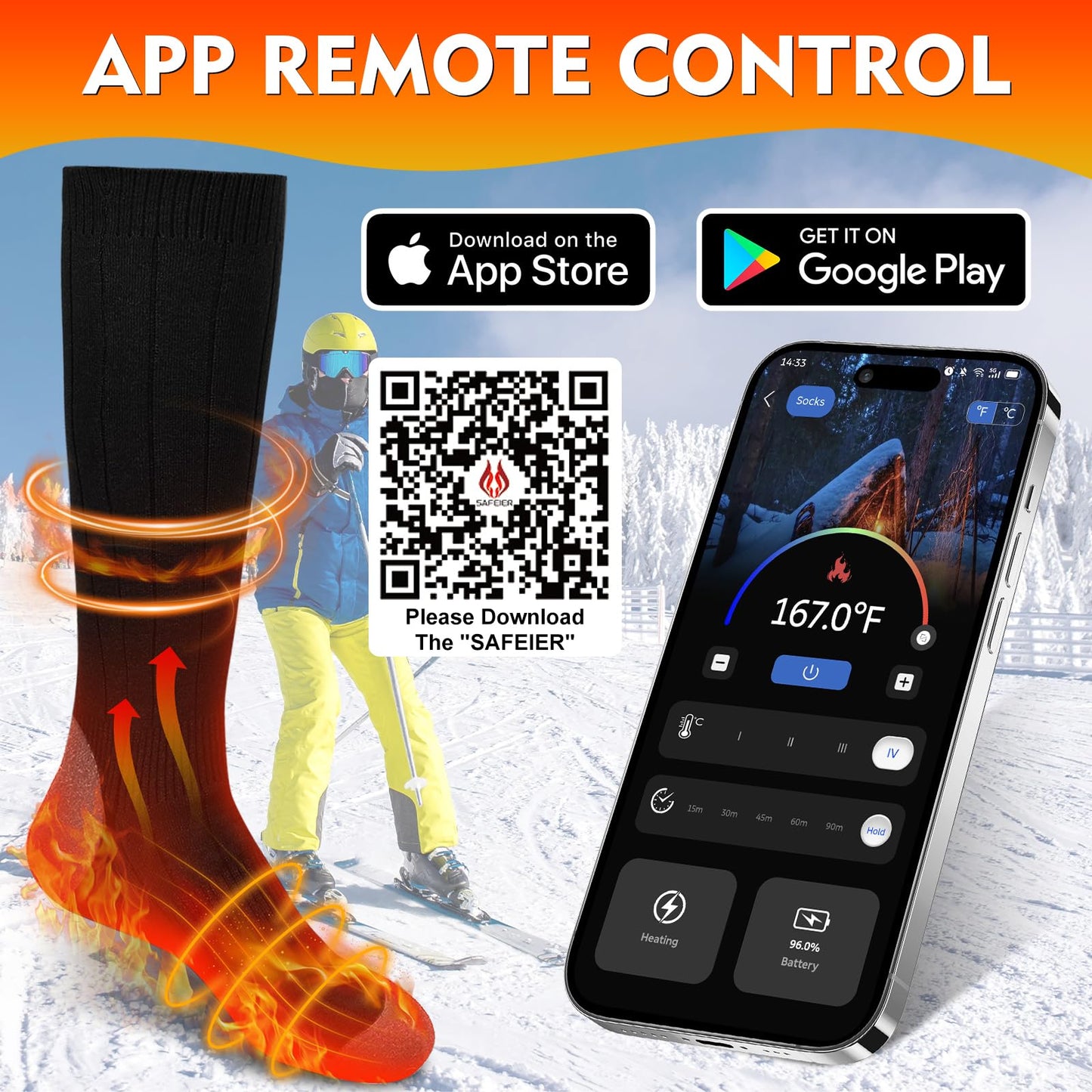 Youtelit Heated Socks with APP Control 6000mAh Foot Warmers Warm Socks Women Men Washable 4 Temperature Rechargeable Heated Socks for Skiing, Cycling, Fishing, Camping, Hiking