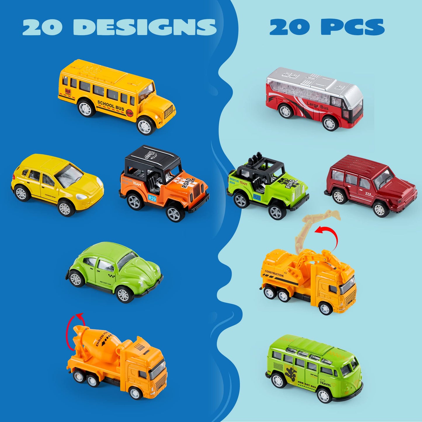 JOYIN 20 Pieces Metal Pull Back Mini Toy Cars, Mini Die Cast Toy Cars Set, Pull Back Cars for Toddler Girls Boys Toys
