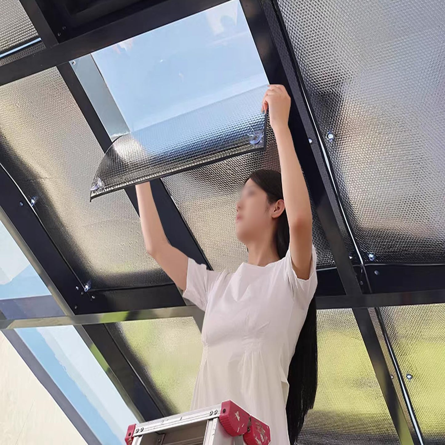 kufu01 Residue-free Sun Protection Film, Silver Window Film Opaque Reflective Window Film, 8mm Thick 99% UV Protection Insulating Film for Bedroom, Bathroom, Office, Skylight (100x100cm/39x39)