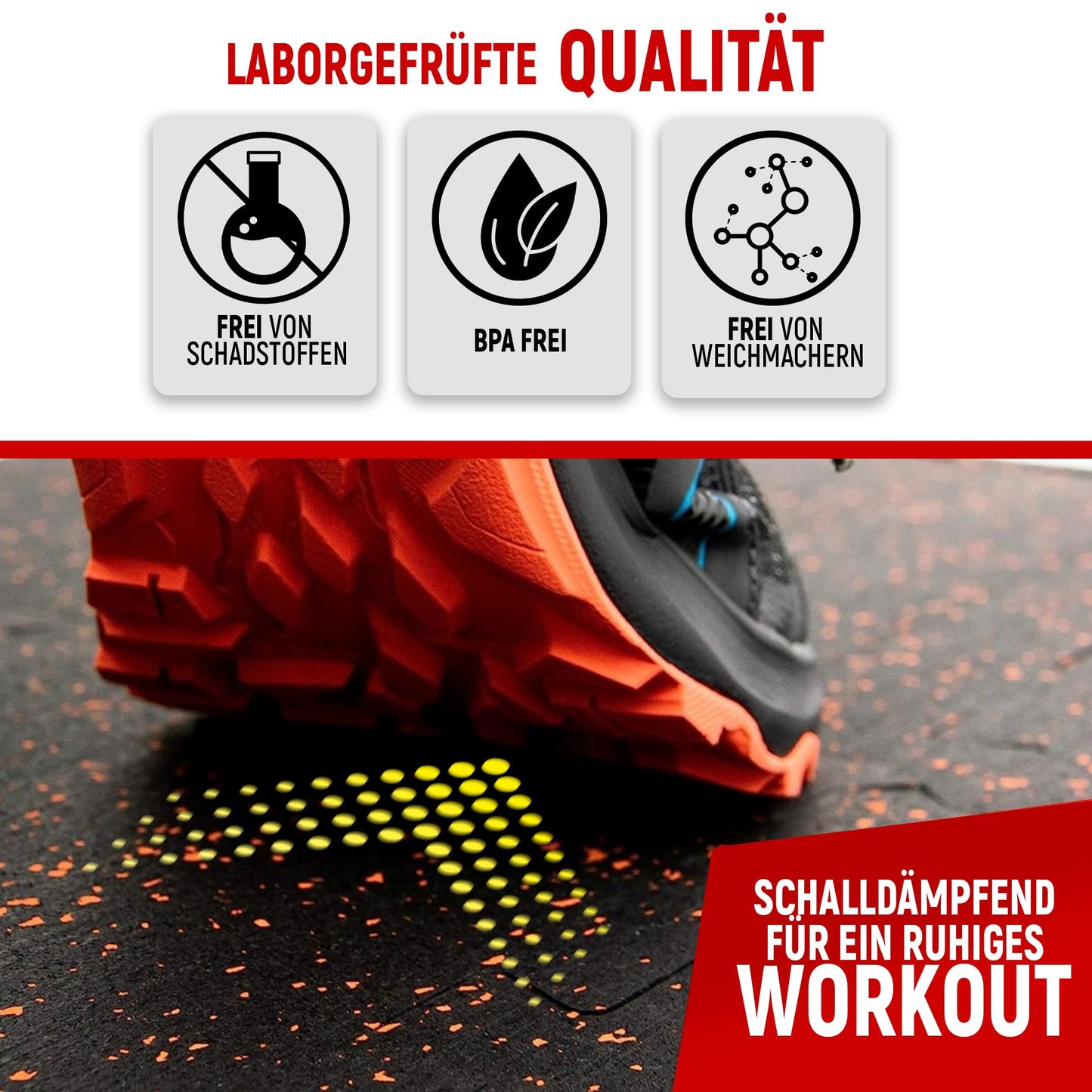 NEOLYMP Floor Protection Mat Fitness 1 x 8 Mats, extra thick and durable natural rubber - Puzzle Mat Fitness, Gymnastics Mat, Sports Mat, Fitness Mat