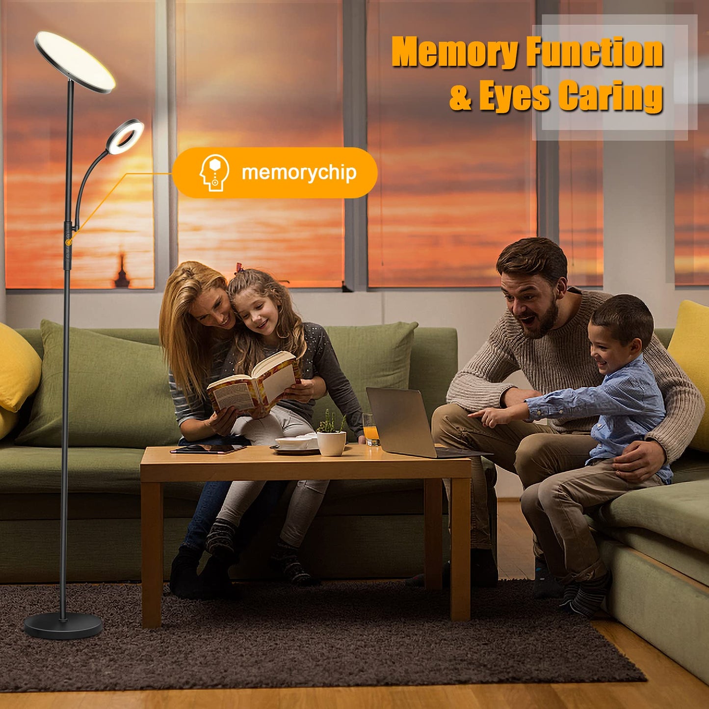 LED floor lamp for living room, dimmable, 42W 3600LM torchiere lamp with reading light, remote control & touch control, 1-minute installation, modern floor lamp for living room, office, dining room, bedroom (black)