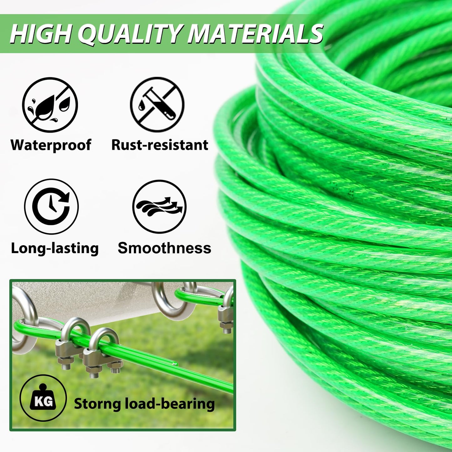 3mm PVC coated wire rope, 30M metal steel wire trellis kit, multi-use clothesline cable for T post | Climbing vine plants outdoors | String light hanging kit