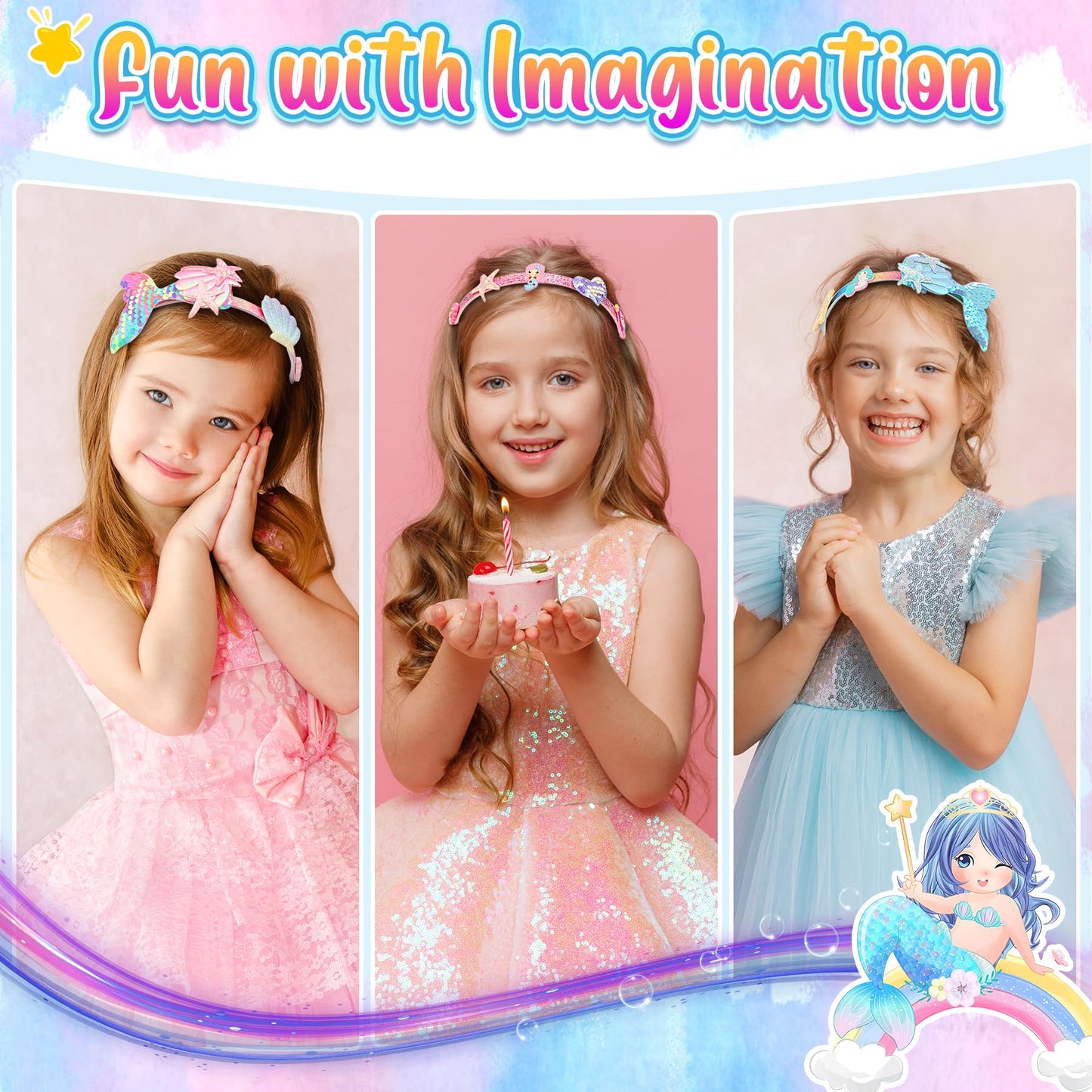 Pourbibi DIY headband making kit for girls, ages 5-12. Mermaid themed, perfect hair accessory for kids. Great gift idea! Craft toy.