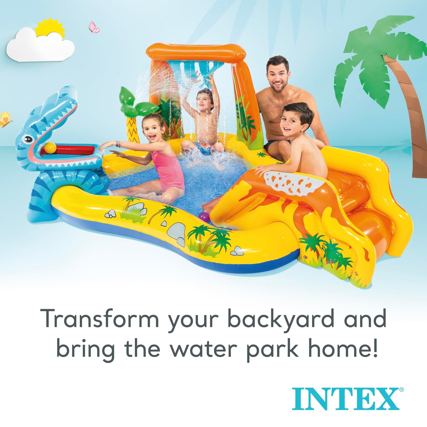 Intex 57444NP - Inflatable Play Center Dinosaur, Vinyl, Multicolor, 249x191x109 cm