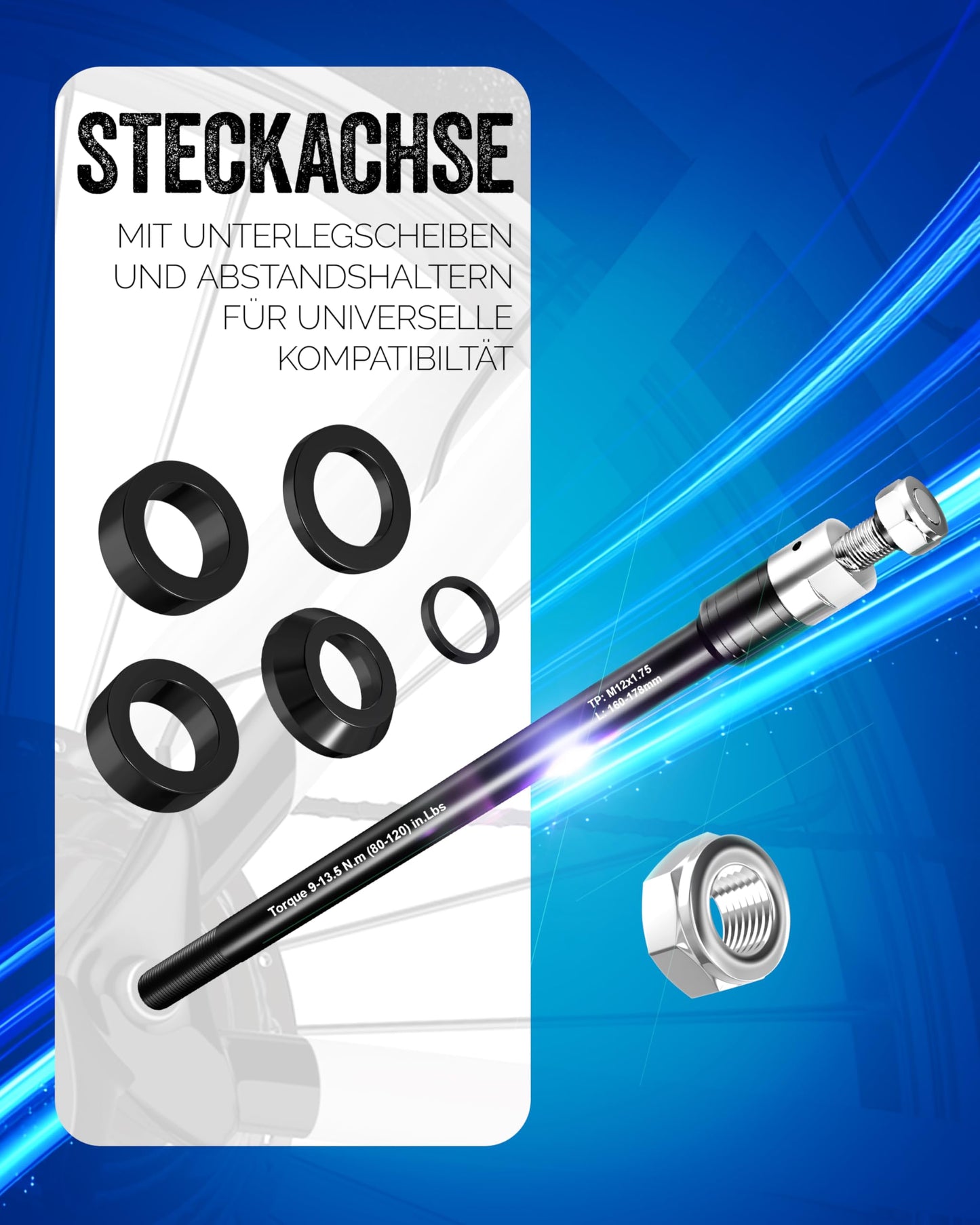 Liebdorf® quick-release axle for bike trailer - M12 adapter for all lengths - bike trailer coupler - bike quick-release axle adapter (M12 x 1.75)