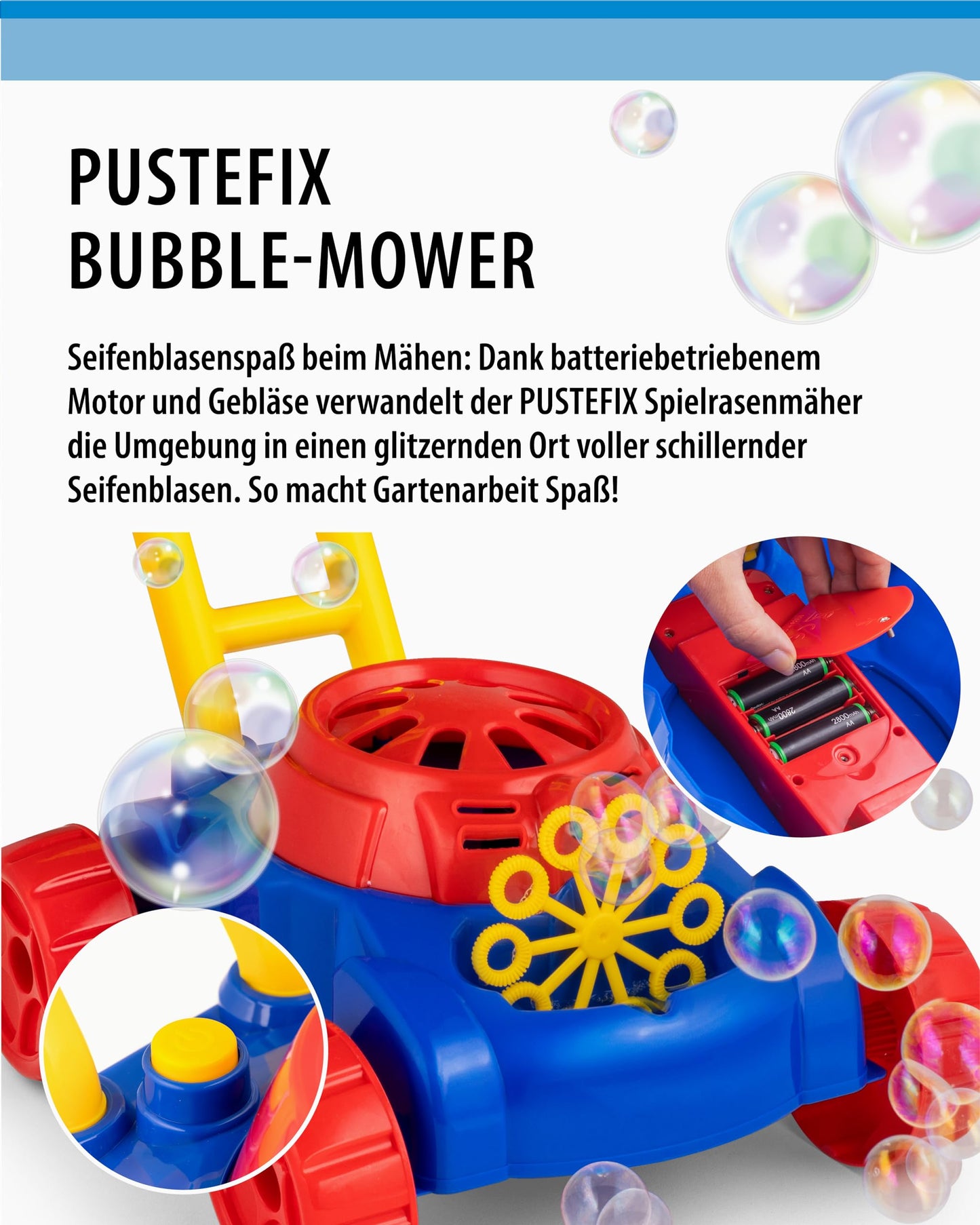 PUSTEFIX Bubble-Mower Lawn Mower I Bubble Kids Set I Bubble Fun at Kids' Parties & Birthdays