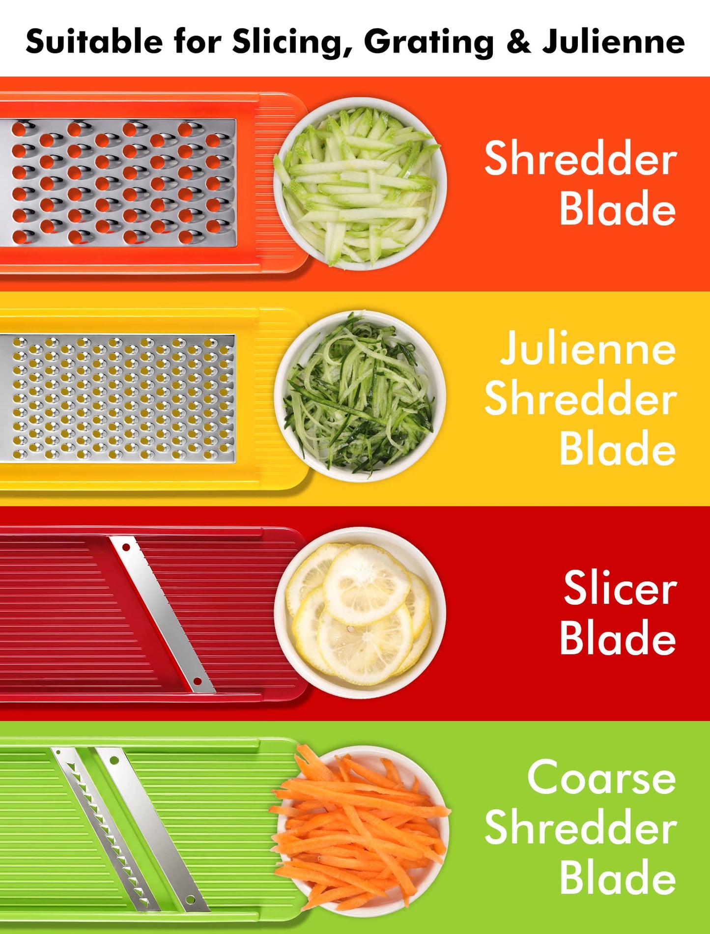 Geedel 4 in 1 Multifunction Mandoline Vegetable Slicer, Onion Cutter, Vegetable Chopper Manual Cheese Grater, Julienne Cutter Cucumber Slicer, Vegetable Grater Apple Grater Potato Slicer (Red)