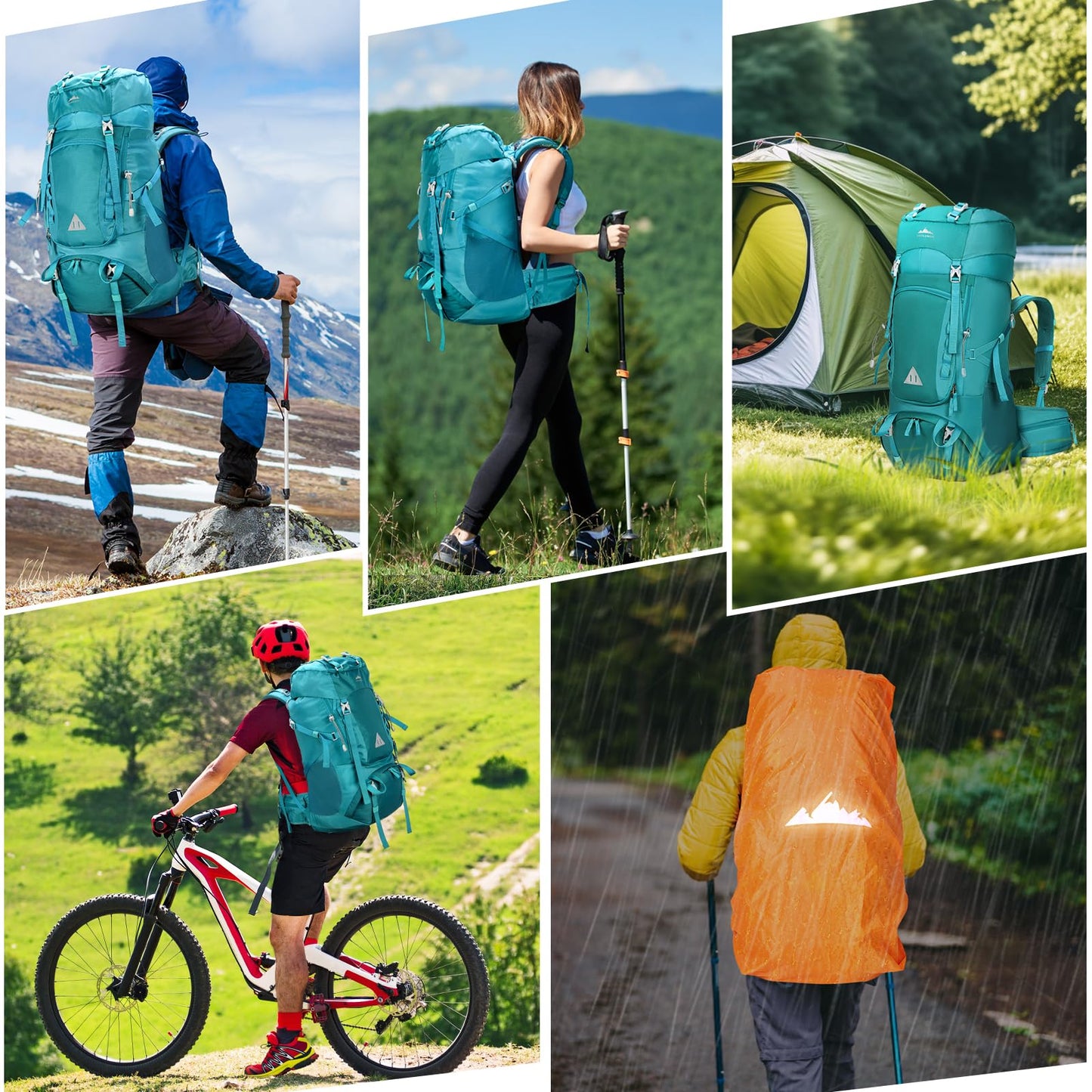 IGOLUMON trekking backpack 60L hiking backpack for men and women travel backpack large backpack with rain cover for camping trekking mountaineering outdoor travel, green