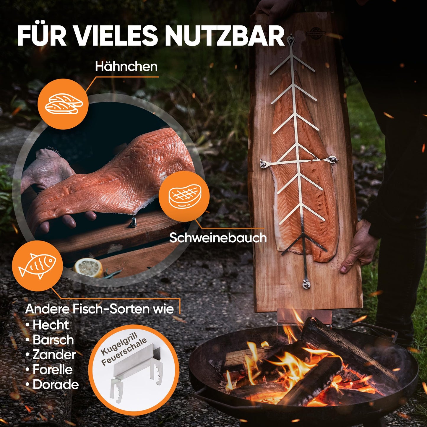 4-piece set of flame salmon planks, smoking planks, flame salmon board made of German larch. Suitable for fire bowls, outdoor grills, and of course, for gifting! (4, Larch)