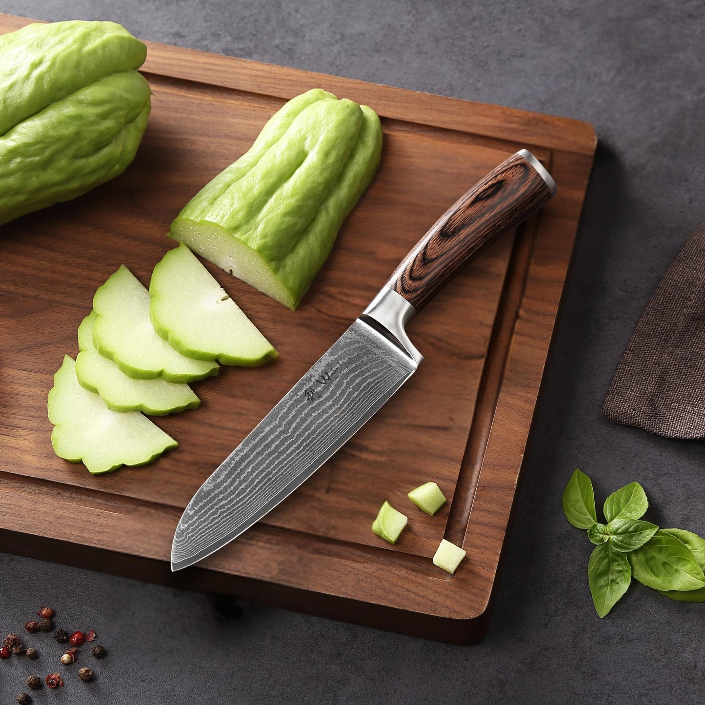 Wakoli EDIB 6-piece damascus knife set I Sharp kitchen knife set made of 67 layers of damascus steel with VG10 core & pakka wood handle I Chef's knife set in gift box I precise cutting & long-lasting sharpness