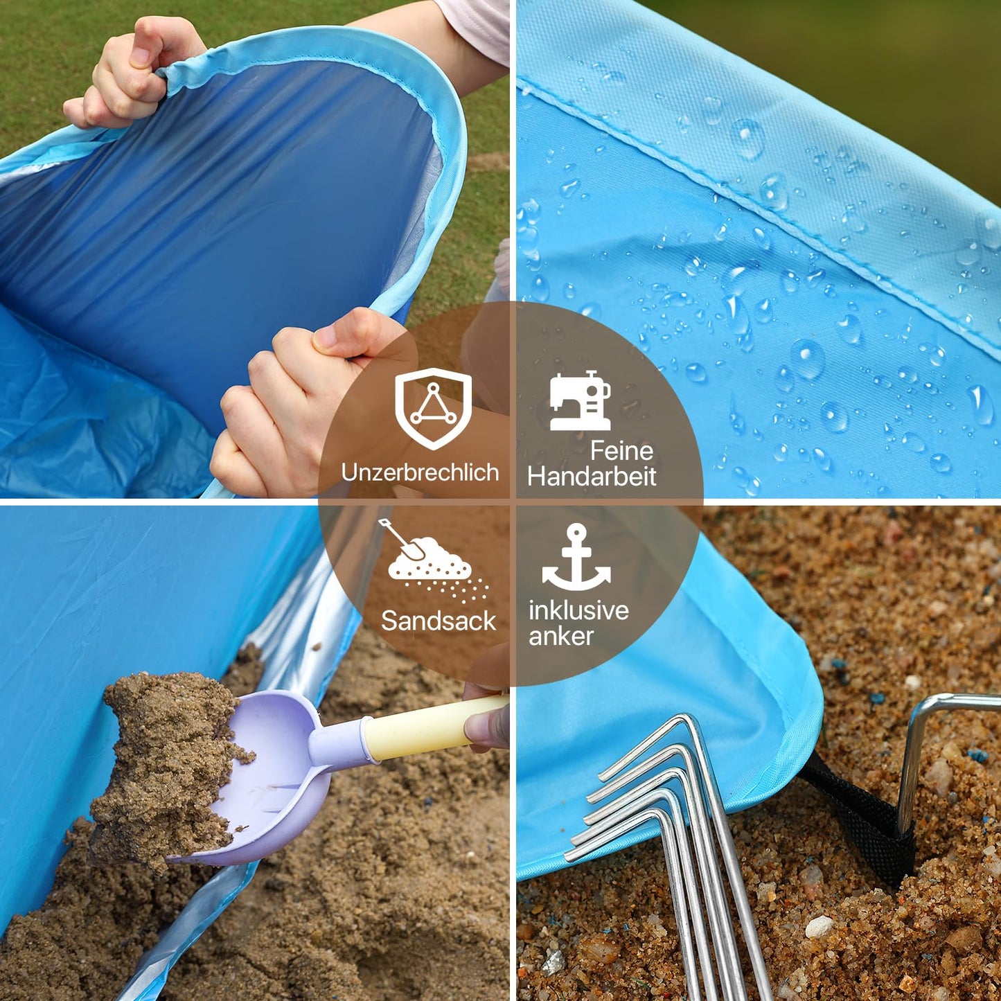 Karvipark beach tent, pop-up beach shelter, Sun Shelter for 2-3 people, including carrying bag and tent poles, Family Beach Sun Protection Tent, suitable for beach, garden, camping.