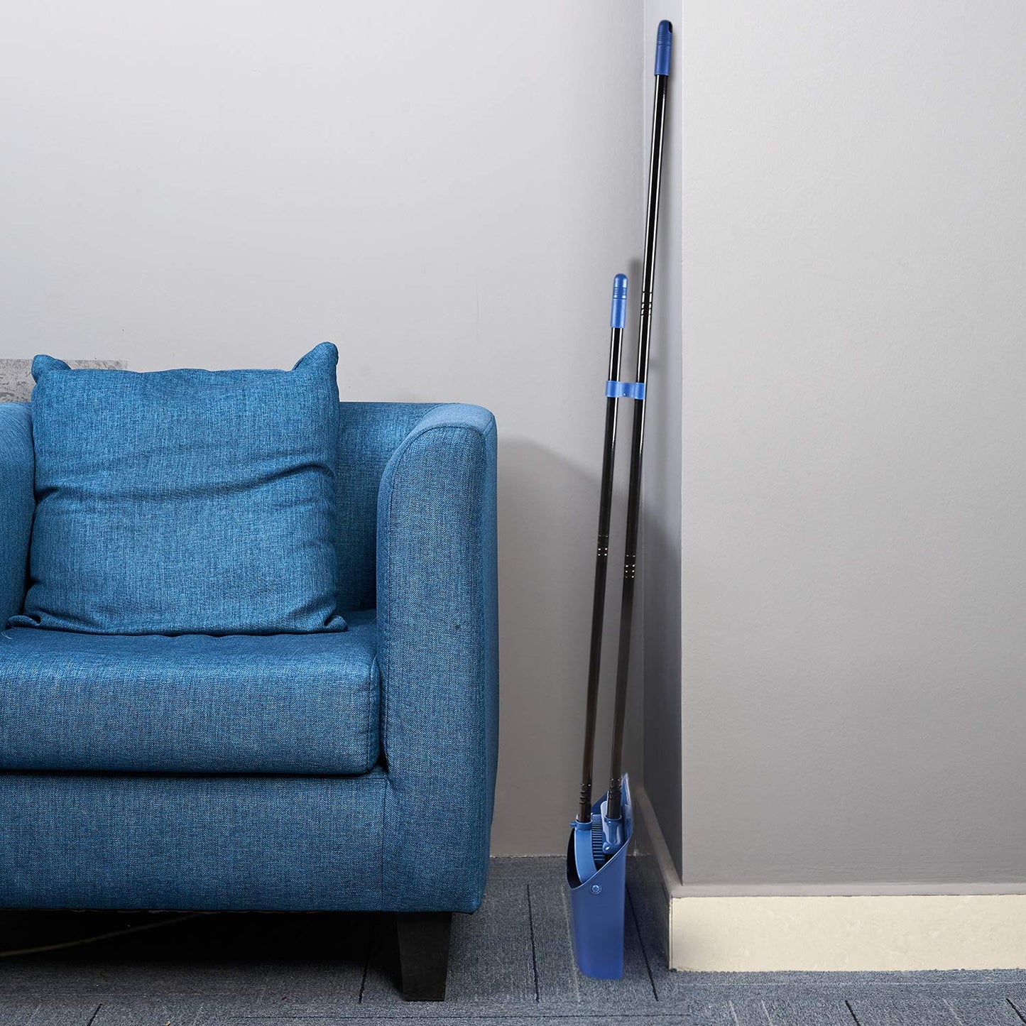 Jekayla Broom and Dustpan Set, Broom and Dustpan Combo with 137cm Long Extendable Handle for Household Cleaning, Blue