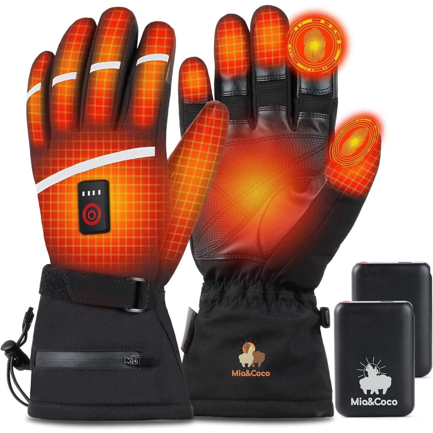Mia & Coco Heated Gloves for Men Women, 3-Level Heated Ski Gloves with 7.4V 5400mAh Type-C Batteries, 6 Hours Runtime, for Climbing, Hiking, Biking, Camping