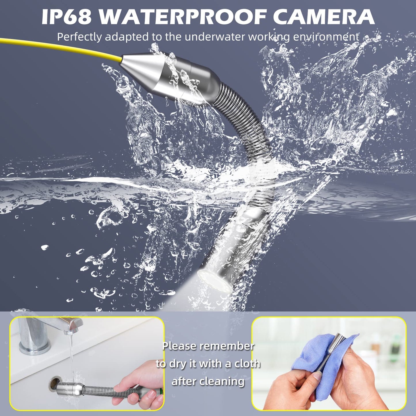 20M pipe inspection camera with DVR, endoscope pipe camera with light waterproof IP68 professional sewer drain video inspection camera with 7" LCD monitor 1000TVL CCD borescope camera