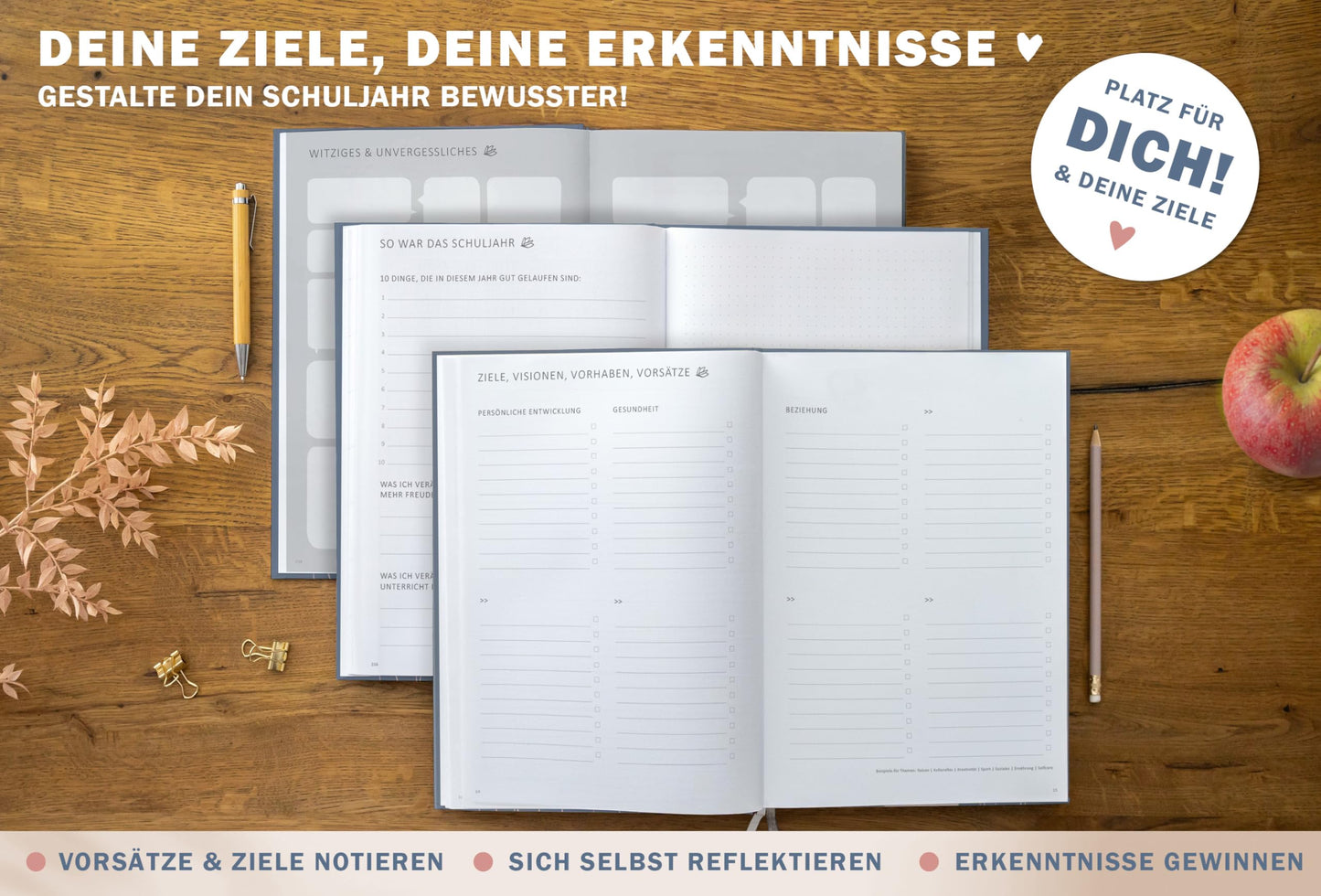 One of the good teacher planners 2025/2026, A4 teacher planner, 1 double page per week, academic planner for school year 25/26, hardcover blue pink flowers, sustainable & climate-neutral.
