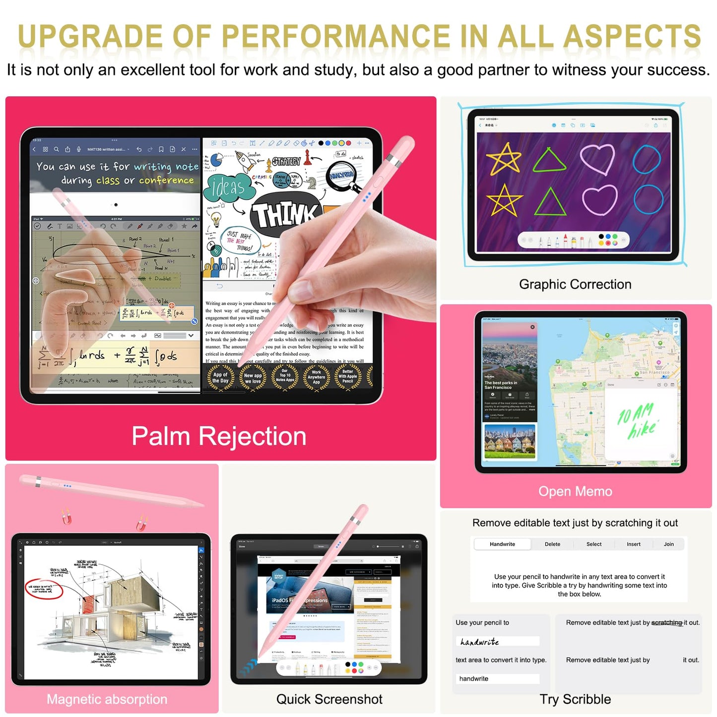 Pencil 1st Gen 4-20 Min Fast Charge (USB-C), Magnetic Stylus for iPad with Palm Rejection & Tilt Sensitivity, 2024 Pencil Stylus Pen for iPad 6-10, Air 3-5, Mini 5-6, Pro 11/12"