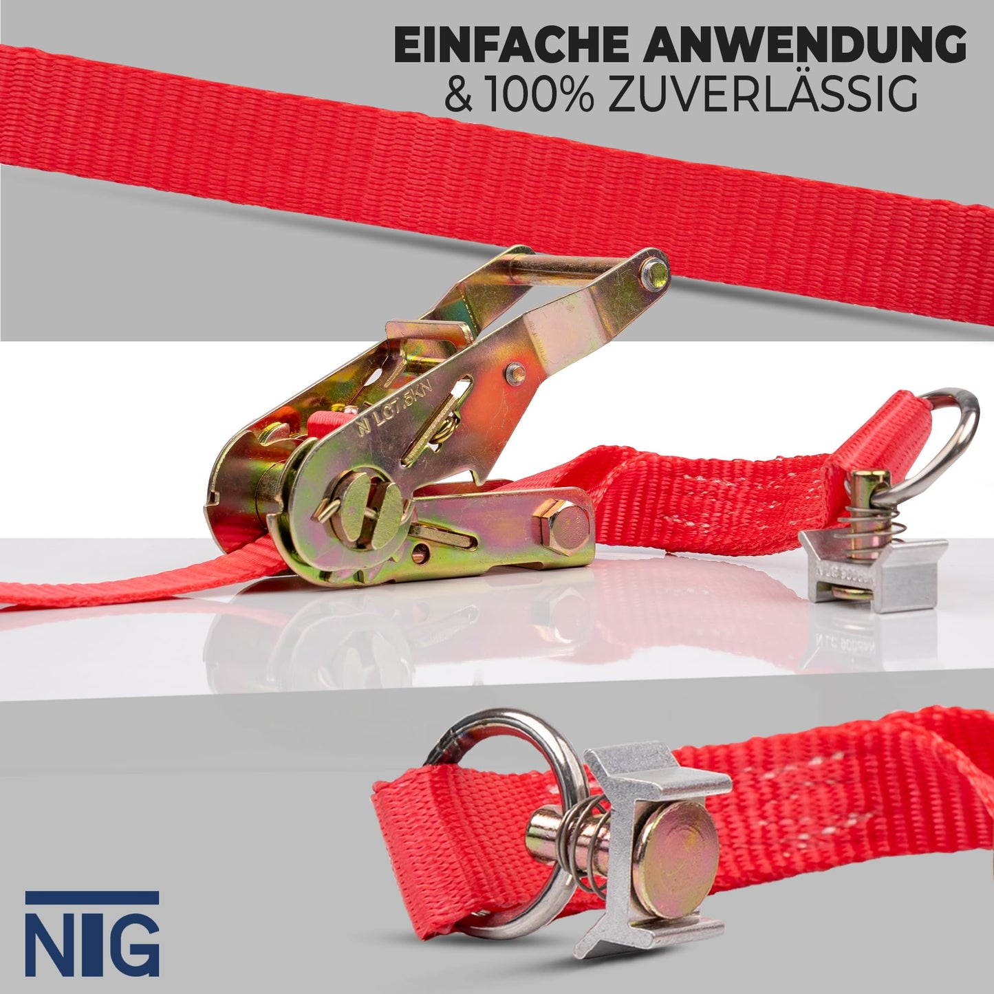 4 pieces | Lashing strap | Tie-down straps | Two-part with ratchet | for airline rail | with end fitting | 2 parts | Length 3400 mm | 1500 daN | DIN EN 12195-2