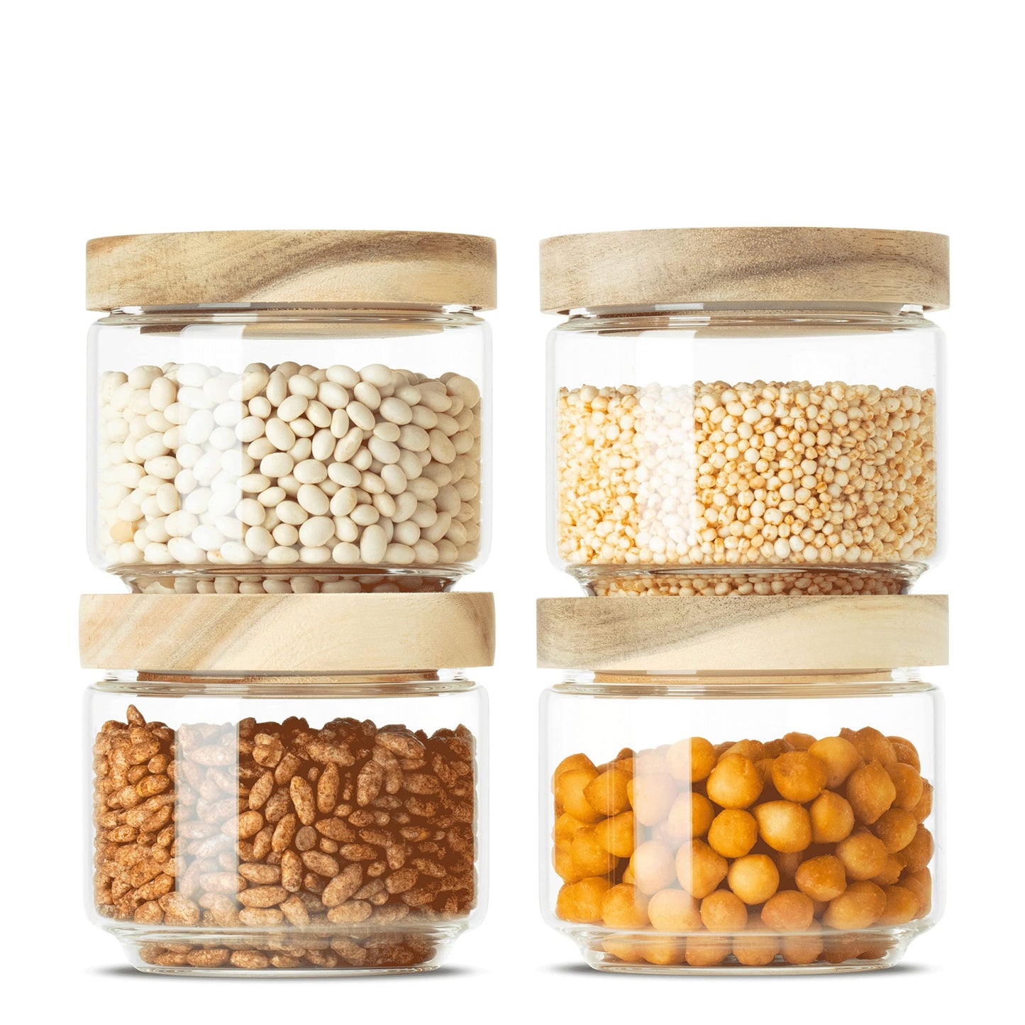 Econovo® storage jars with lid 300ml (4 pieces), glass containers with lid set, glass storage jars for storing muesli, pasta, coffee, storage jars with wooden lid.