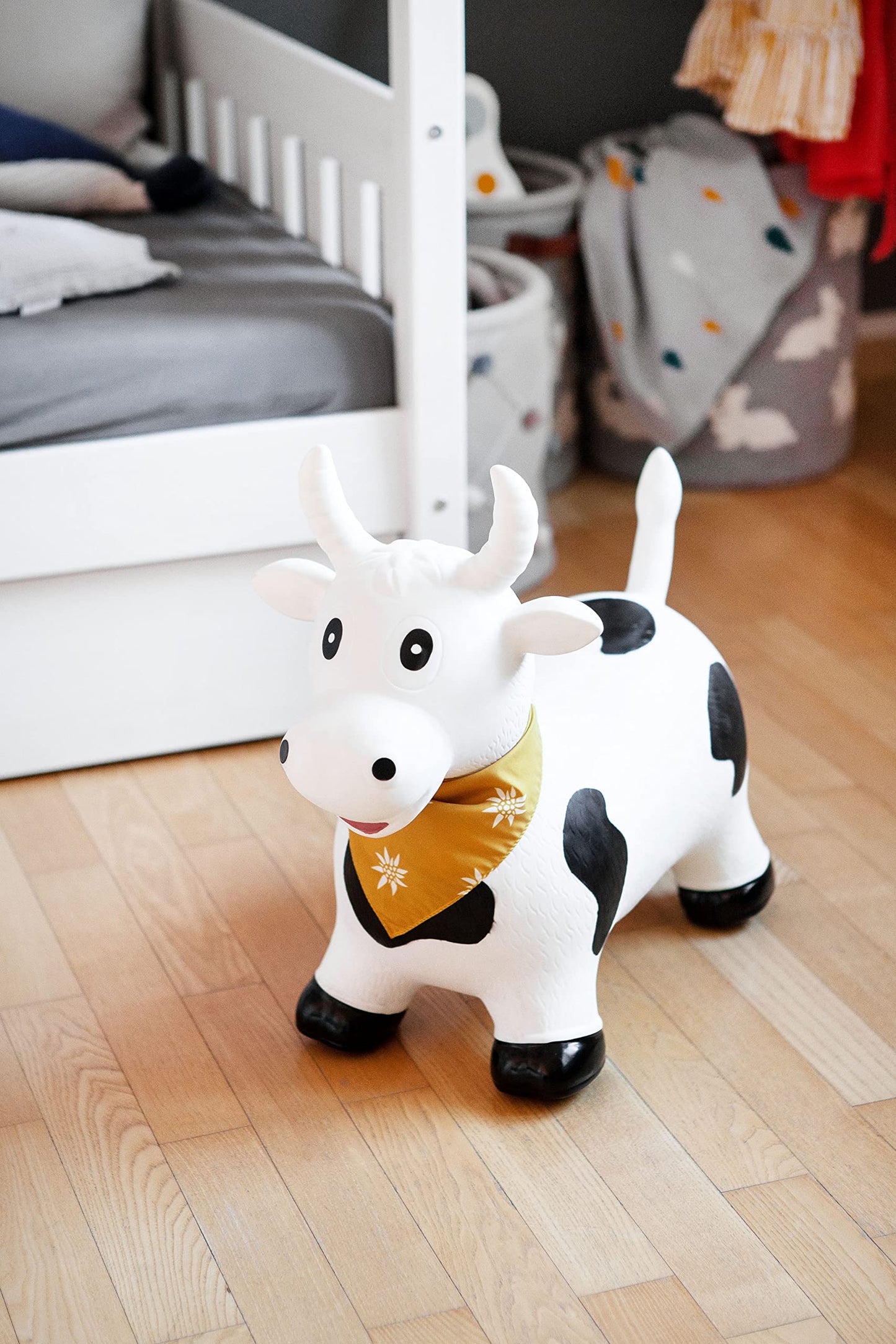 Childhood Hopping Animal for Kids, subtle and modern colors, lovely details and high quality, includes air pump, Cow.