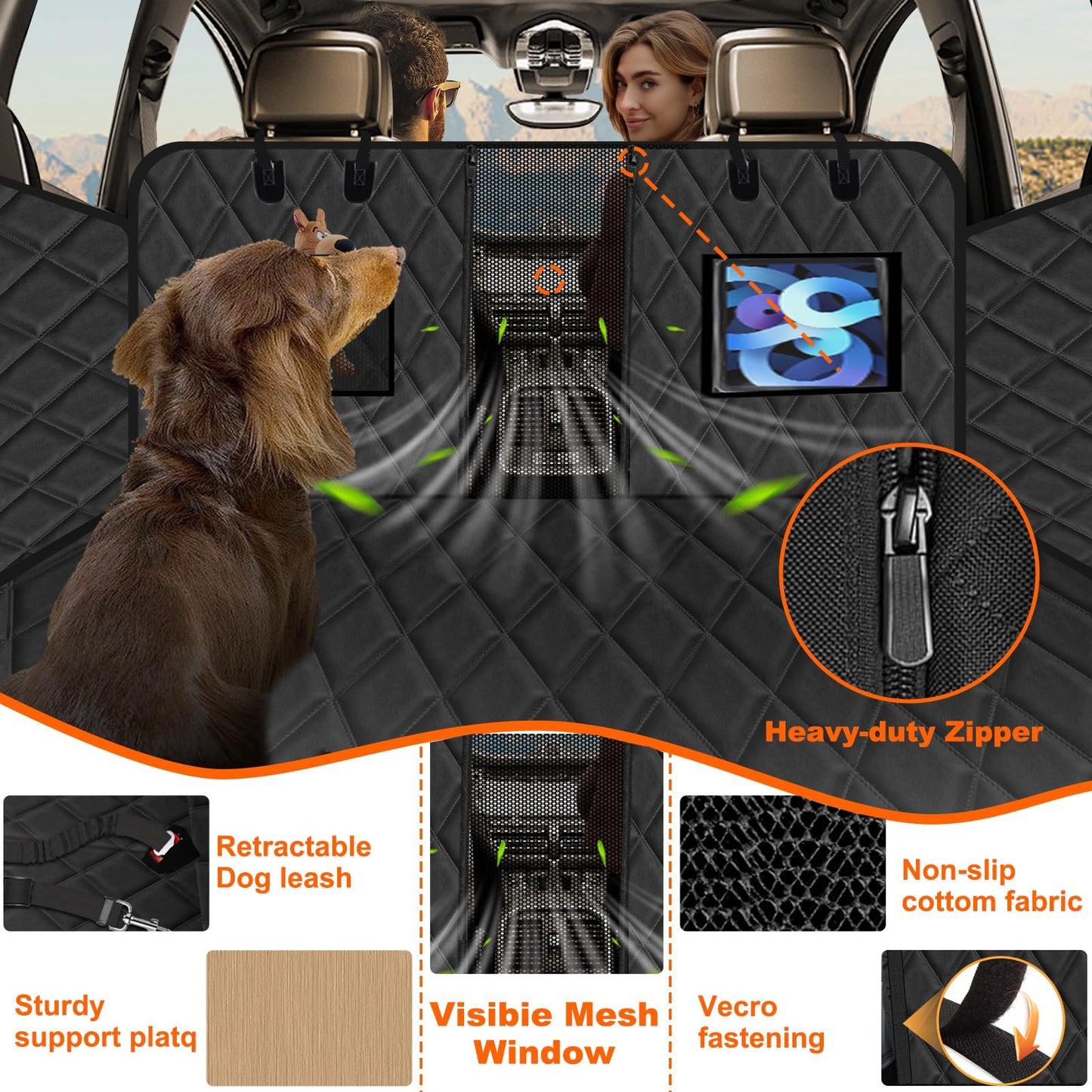 Vinstatin car backseat with hard bottom, dog blanket widened, car seat cover waterproof scratch-resistant nonslip, car seat for dogs backseat with safety belt.