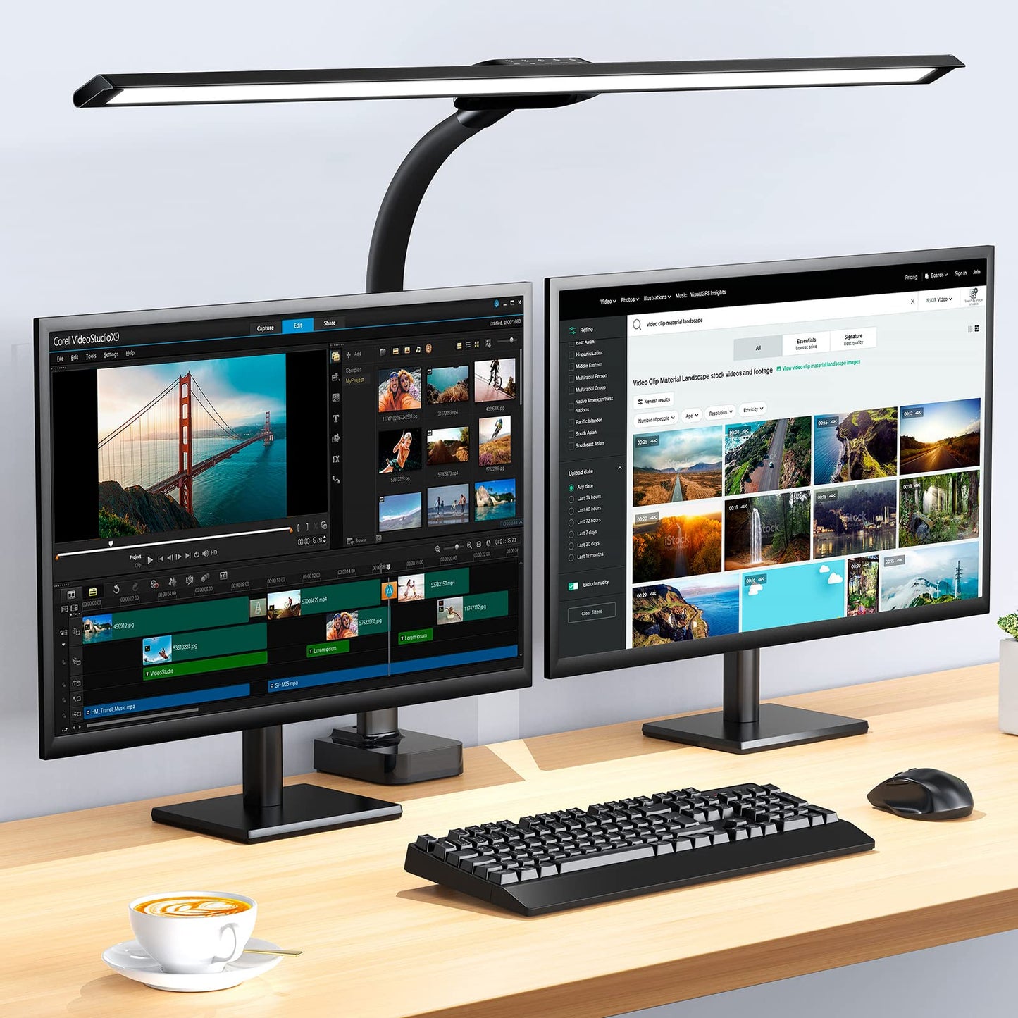 Kary LED desk lamp dimmable, 24W 80cm 1800 lumens super bright desk lamp for work, office, eye protection daylight lamp, touch control 5 color temperature & brightness levels, black